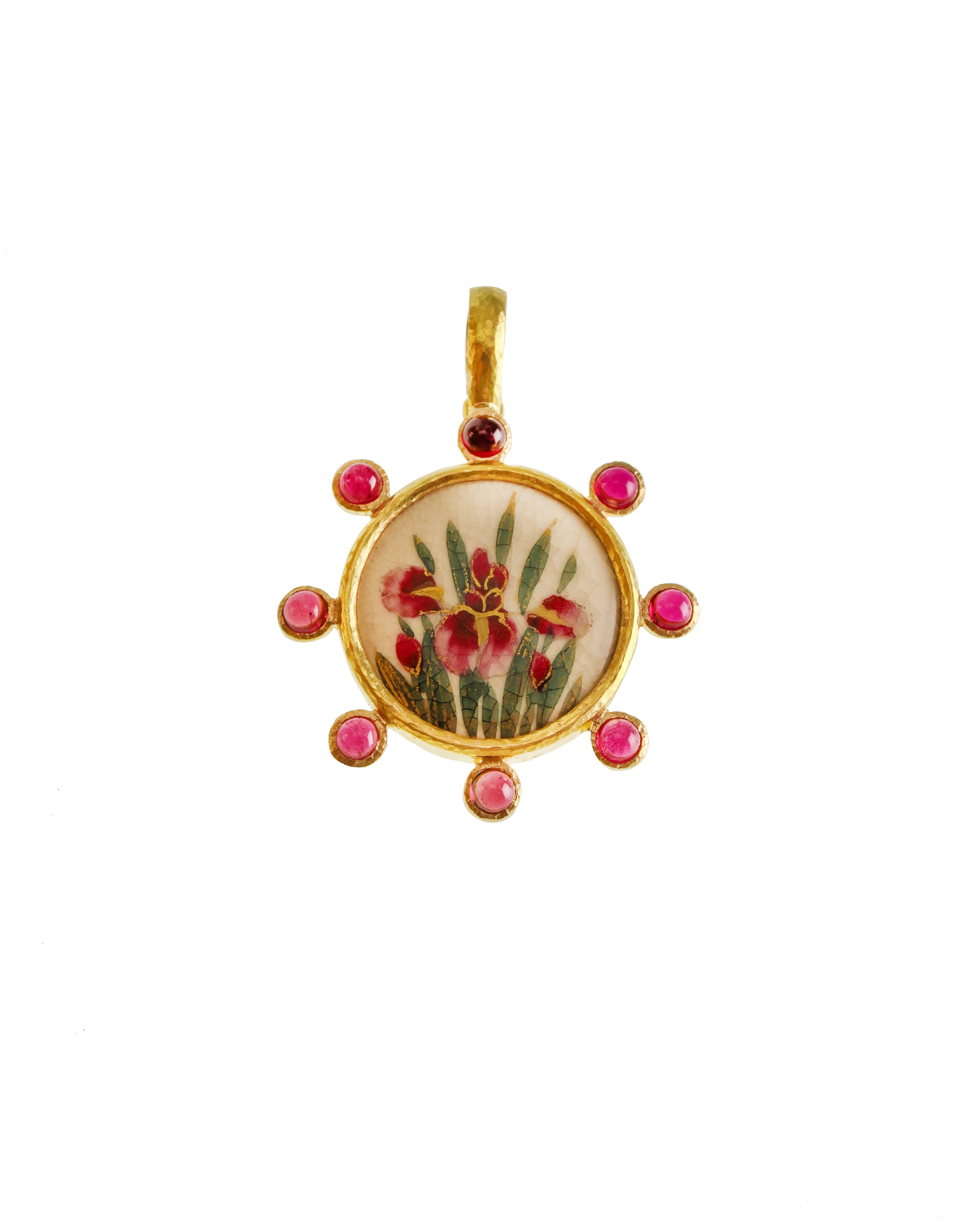 Antique Satsuma Button with Tourmaline Pendant