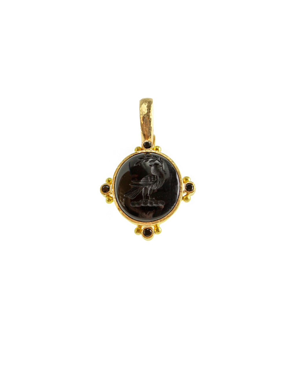 Onyx seal 'Bird' and Black Spinel Pendant