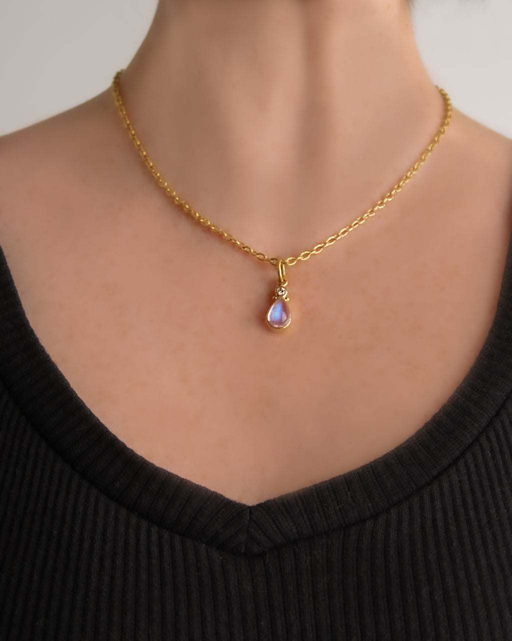 Moonstone and Diamond Teardrop Pendant