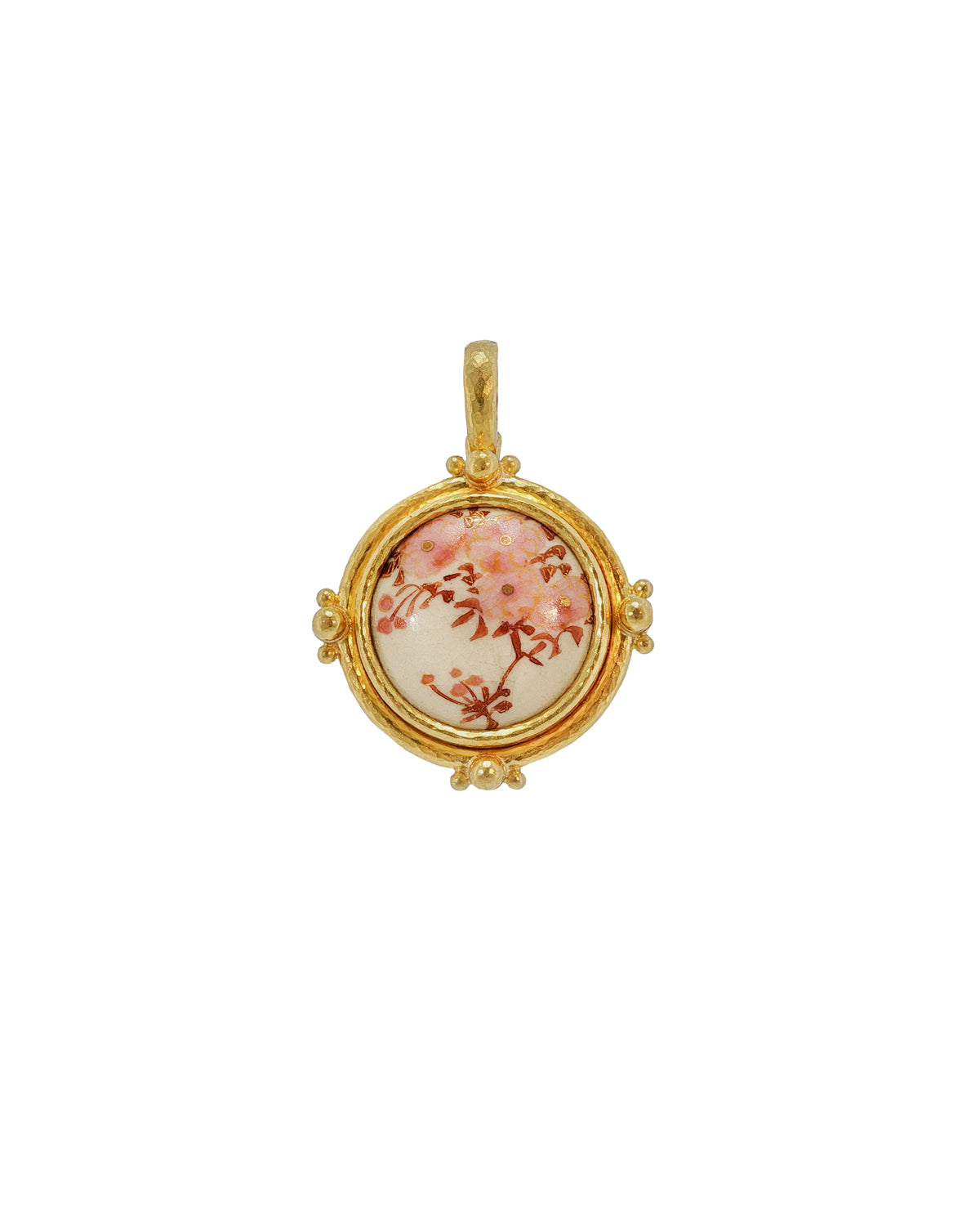 Antique Satsuma Porcelain 'Pink Flowers' Pendant