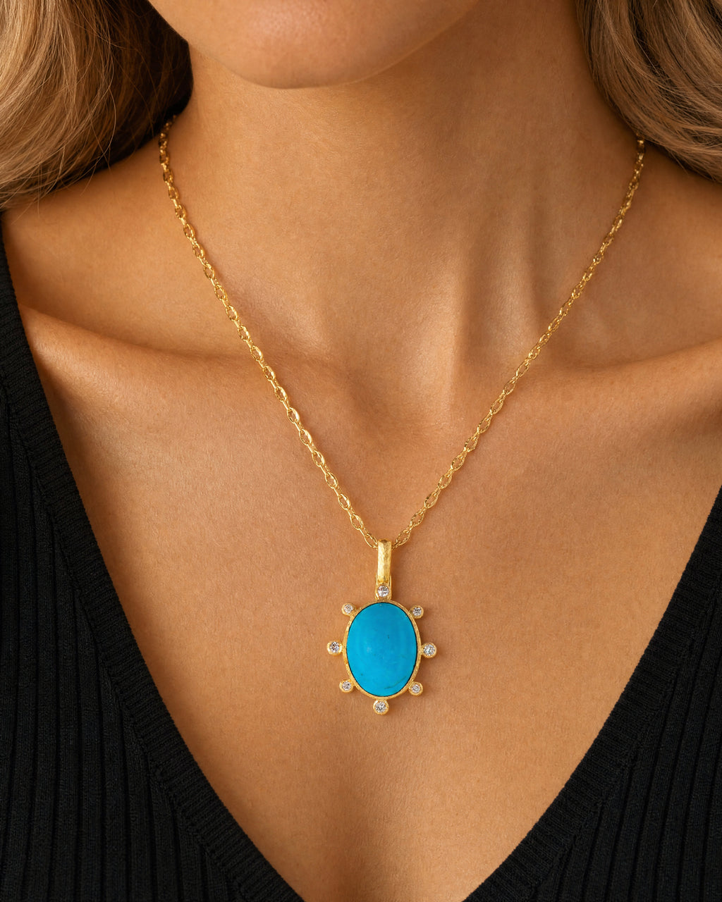Sleeping Beauty Turquoise and Diamond Pendant