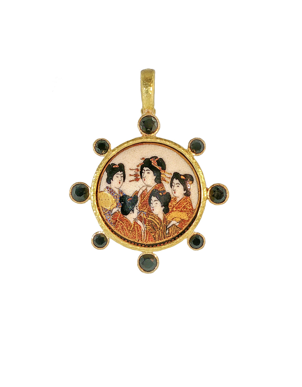 Antique Satsuma 'Five Geishas' Pendant