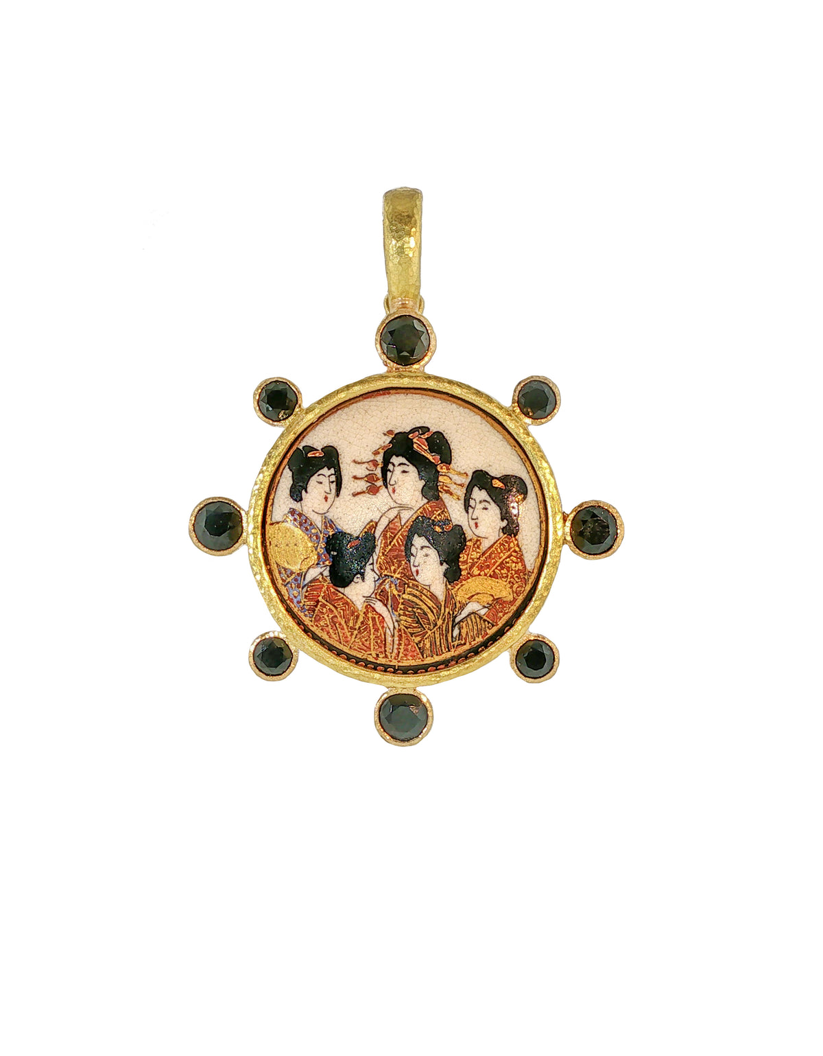 Antique Satsuma 'Five Geishas' Pendant