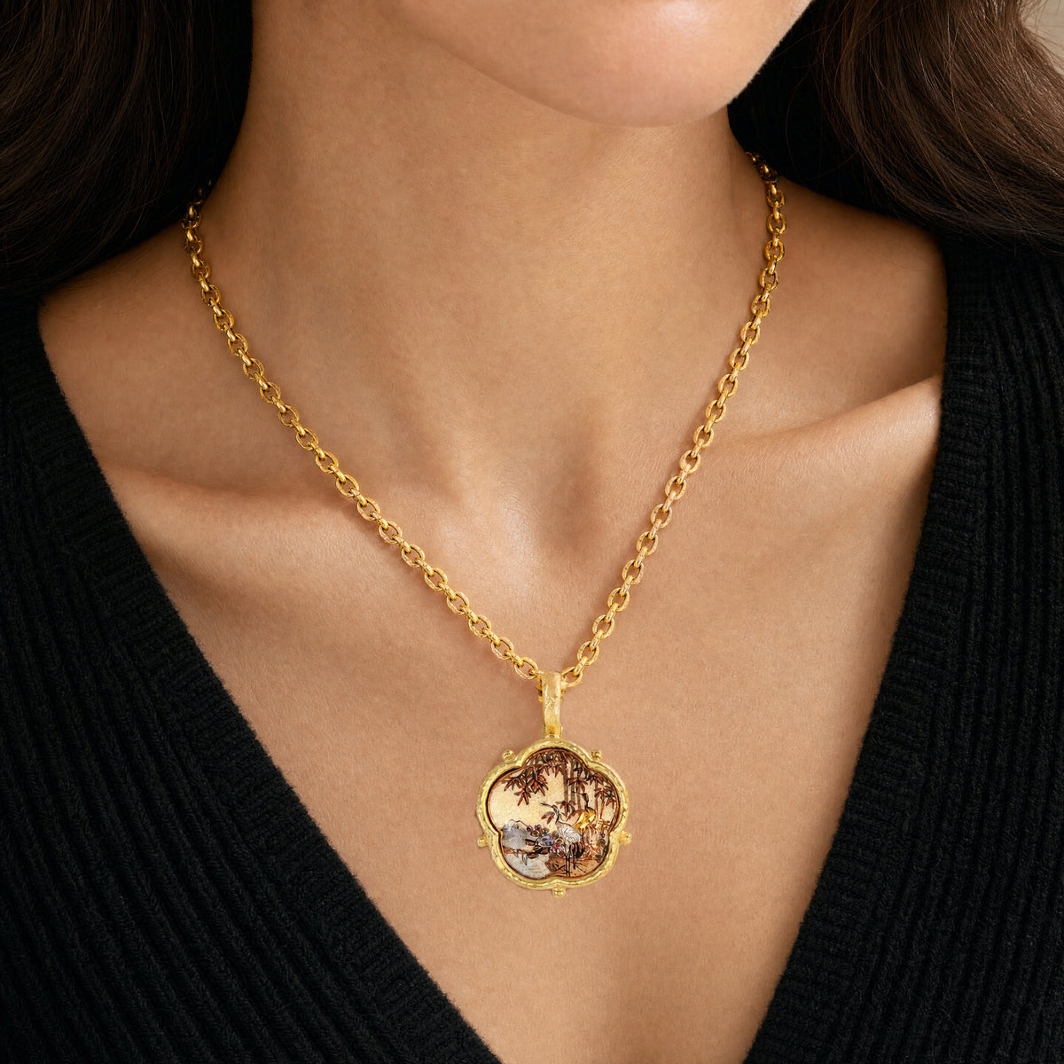 Satsuma Porcelain Button Pendant