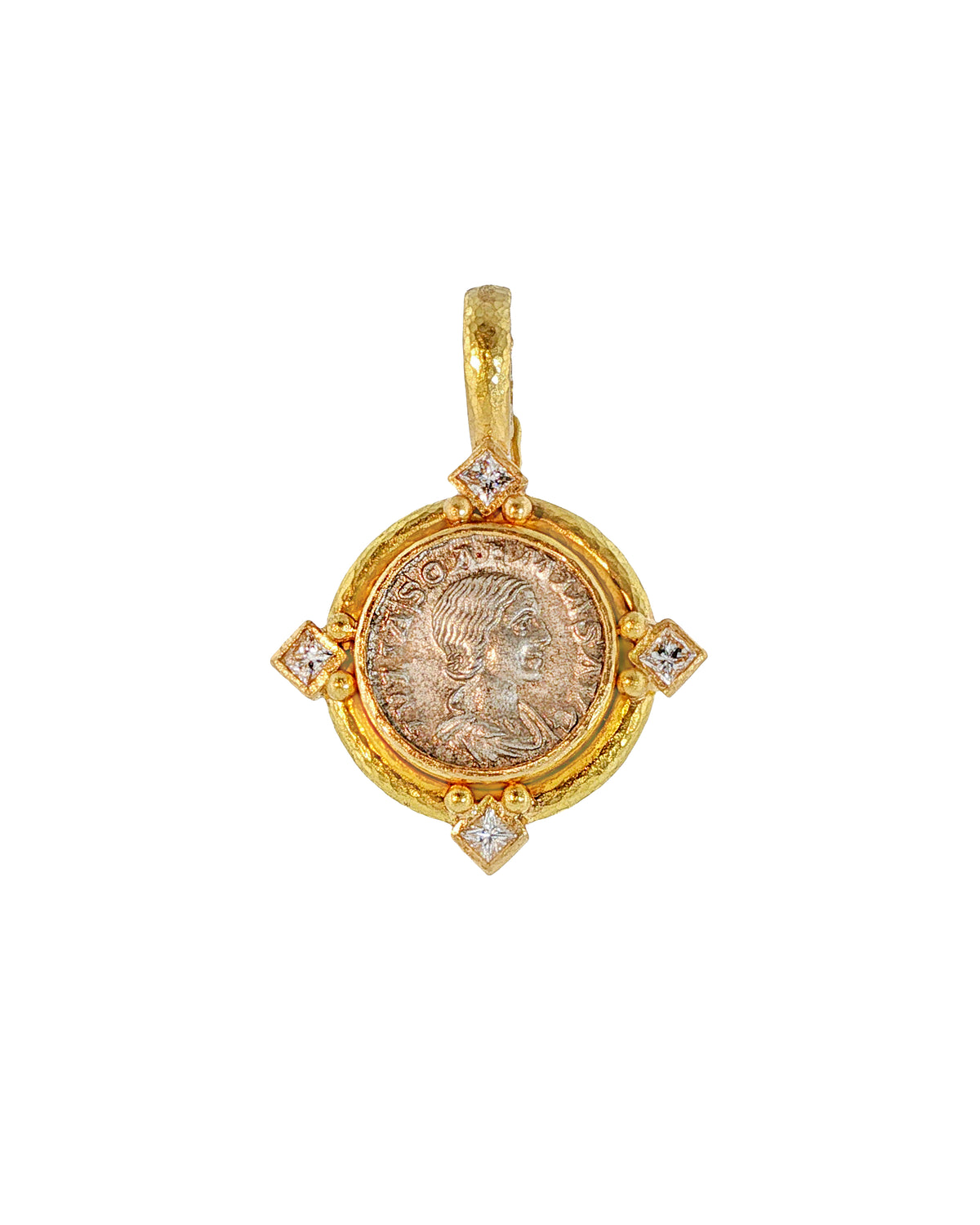 Ancient Roman Silver Coin with Diamonds Pendant