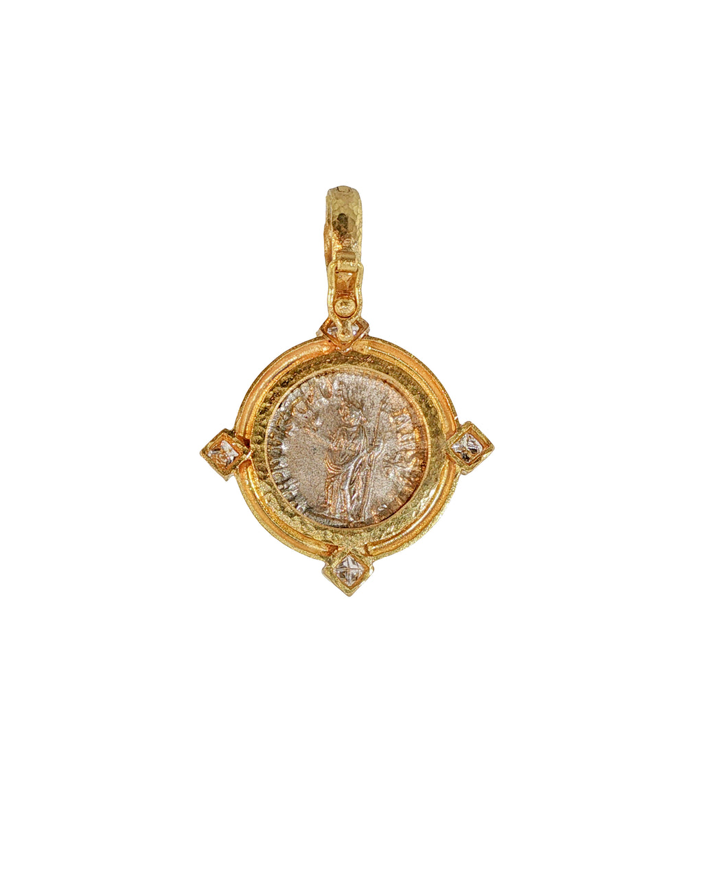 Ancient Roman Silver Coin with Diamonds Pendant