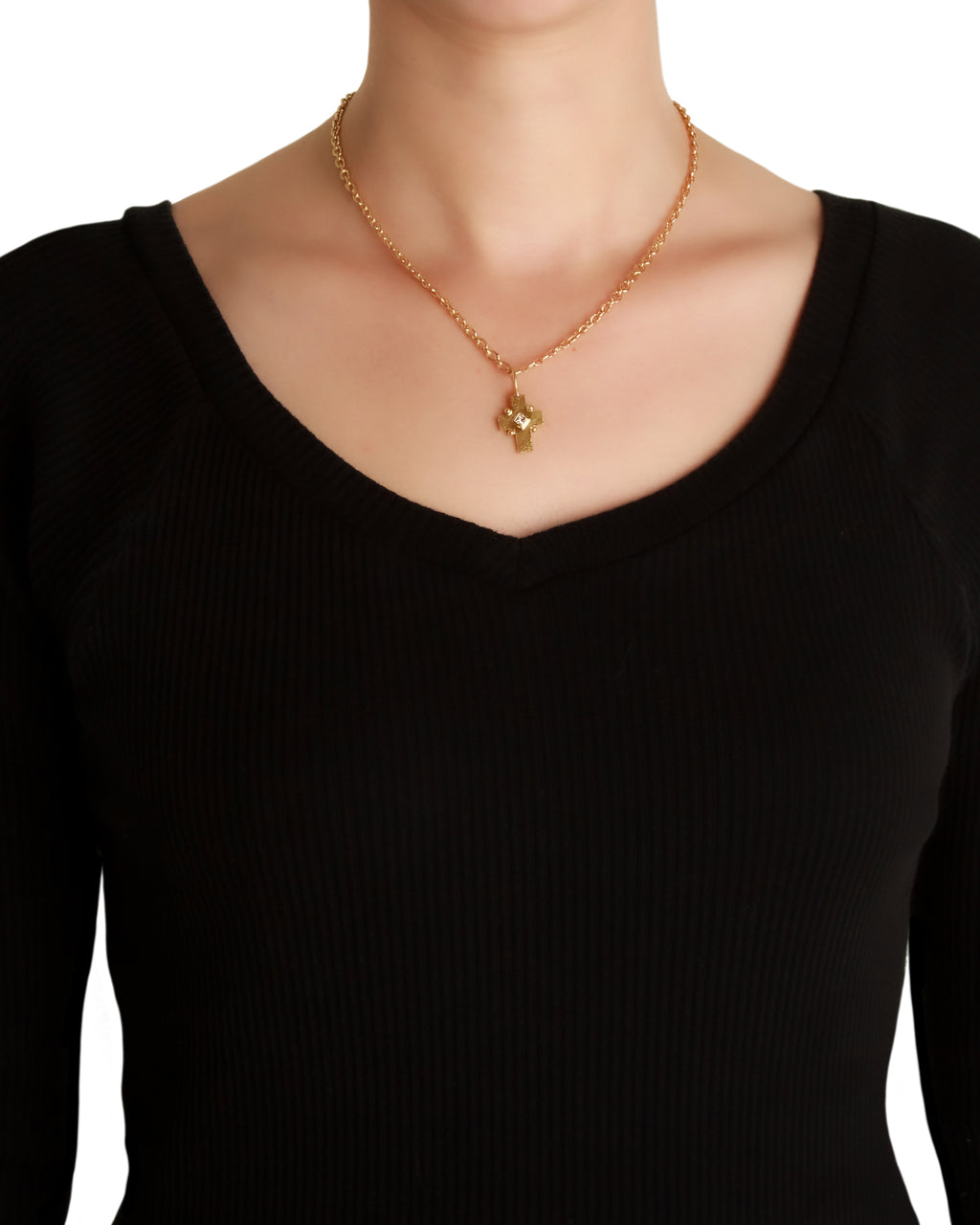 Gold Cross with Diamond Pendant