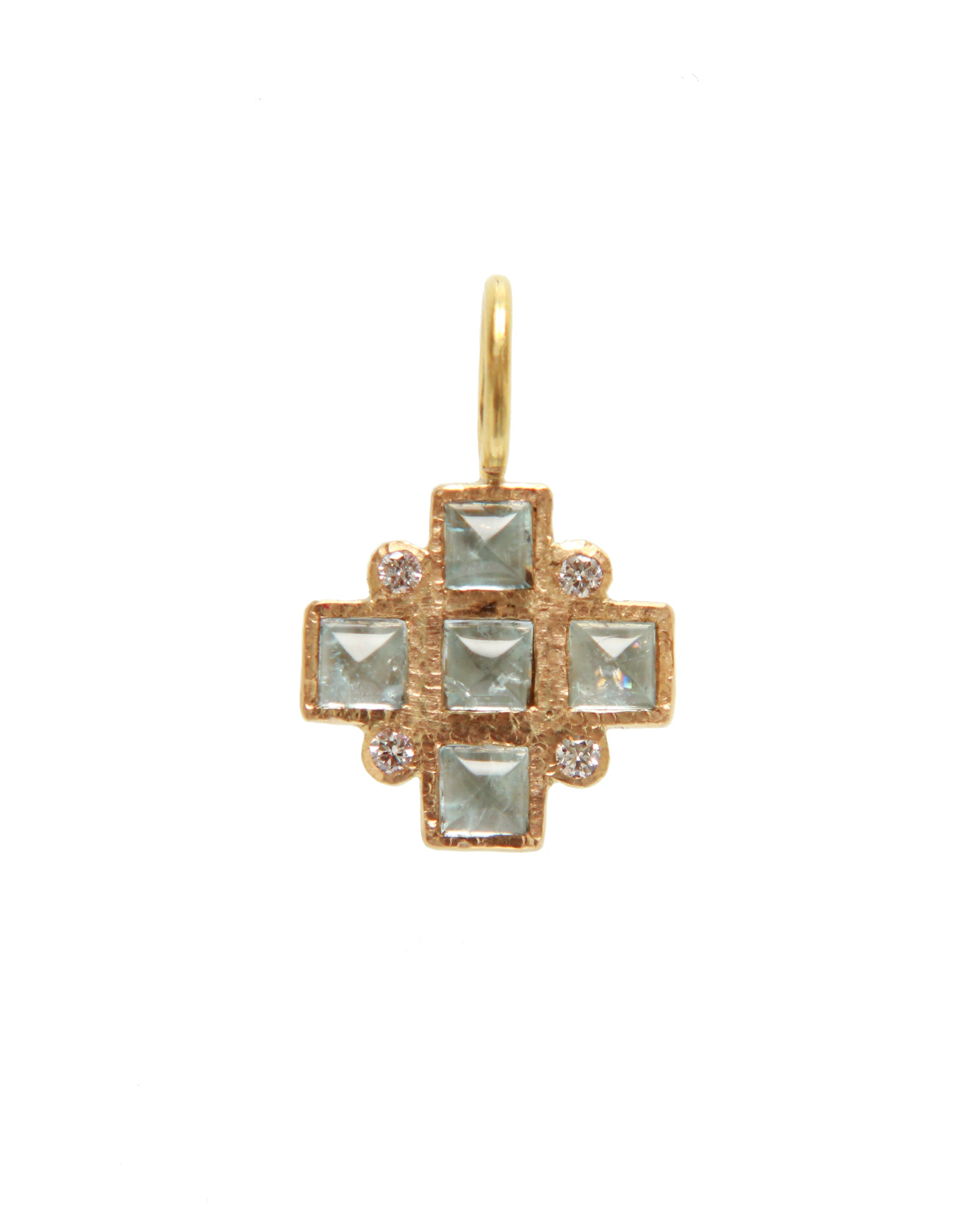 Small Aquamarine Square Cross Pendant