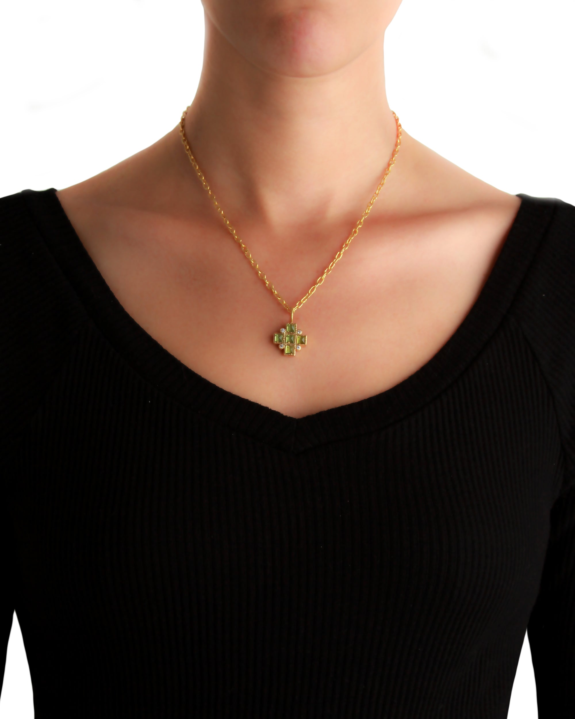 Small Aquamarine Square Cross Pendant