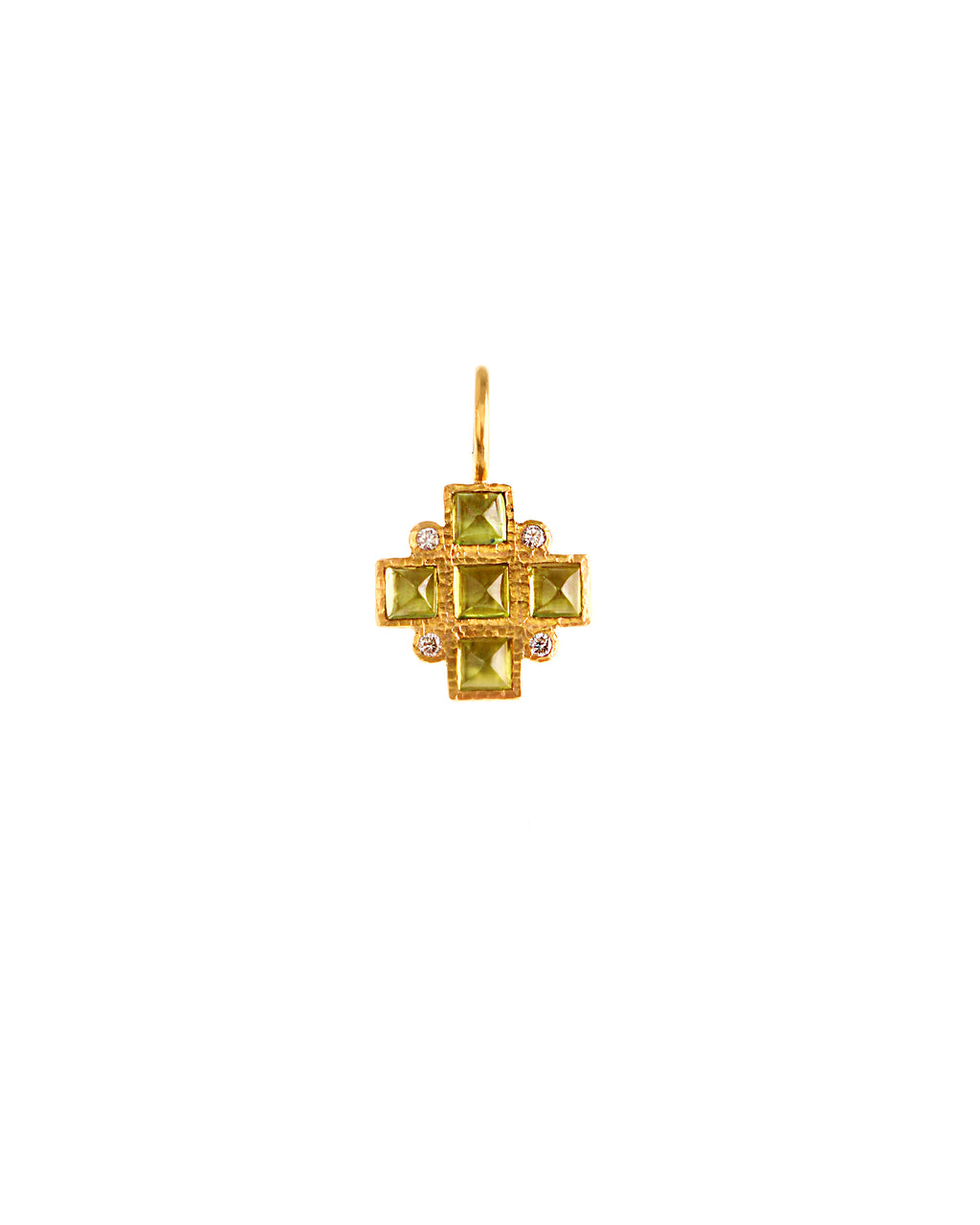 Small Peridot and Diamond Square Cross Pendant