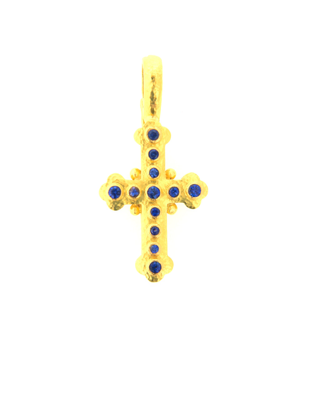 Small Byzantine Cross with Blue Sapphires Pendant