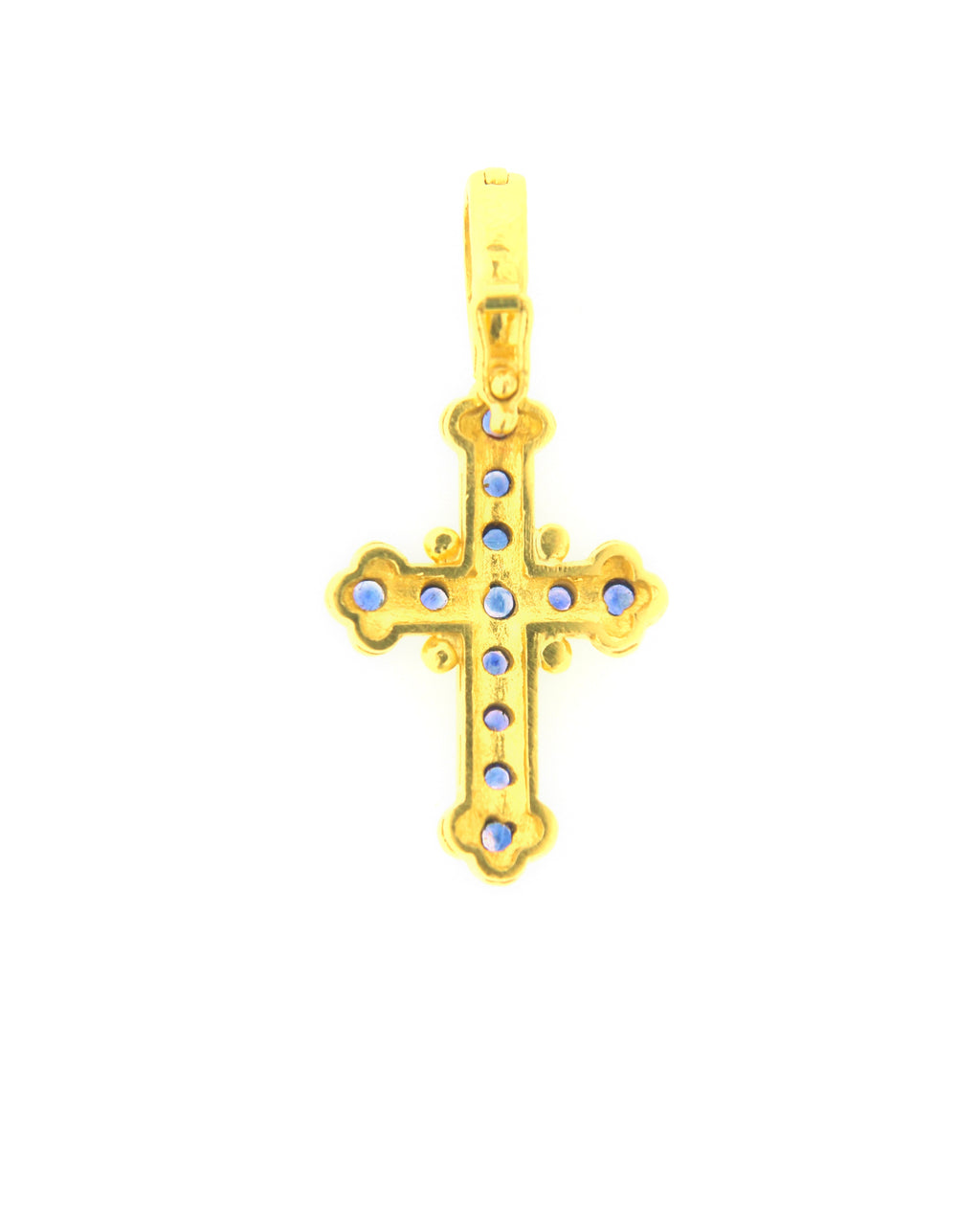 Small Byzantine Cross with Blue Sapphires Pendant