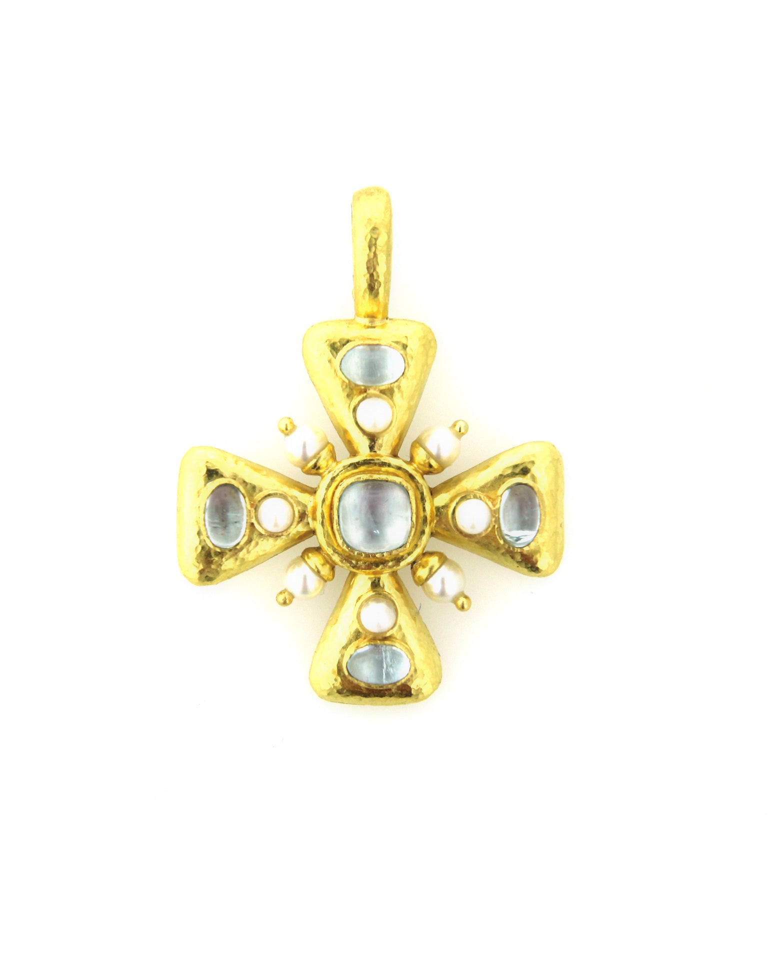 Small Aquamarine and Pearl Maltese Cross Pendant