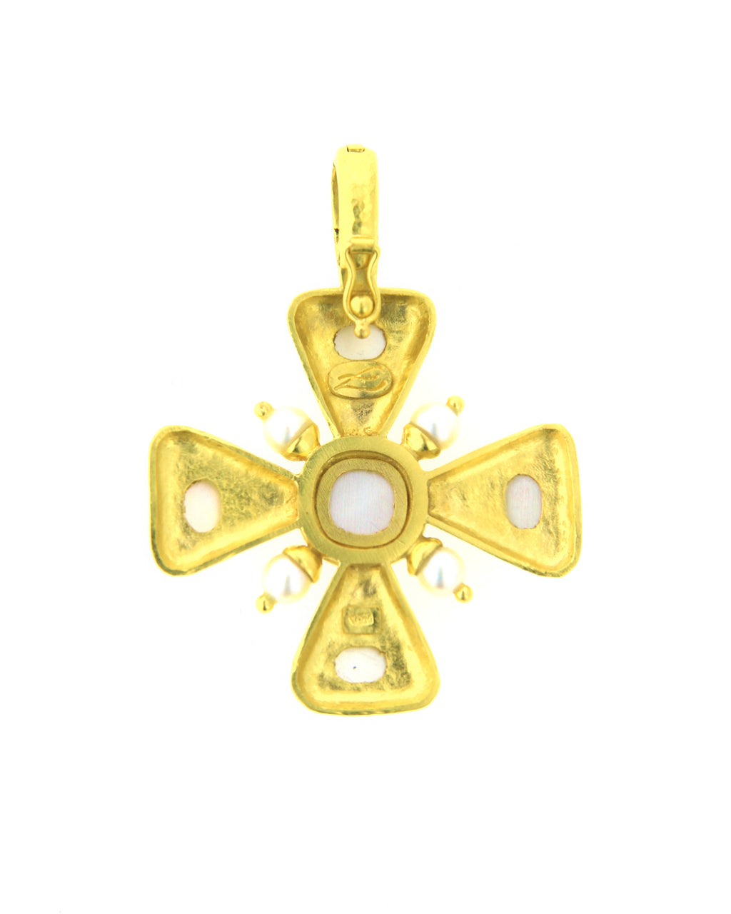 Small Aquamarine and Pearl Maltese Cross Pendant