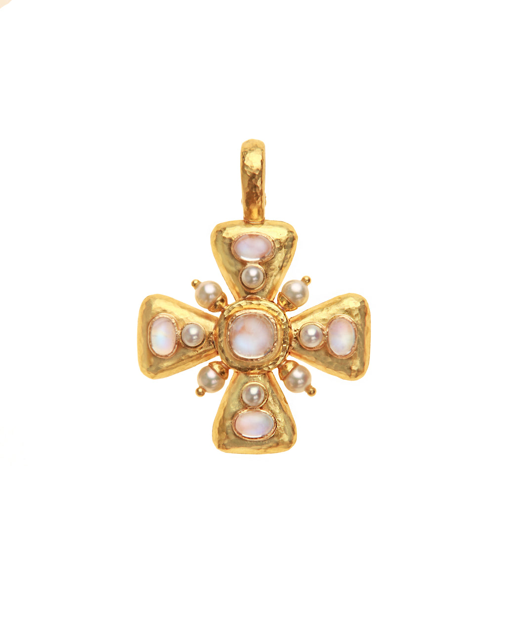 Small Moonstone and Pearl Maltese Cross Pendant