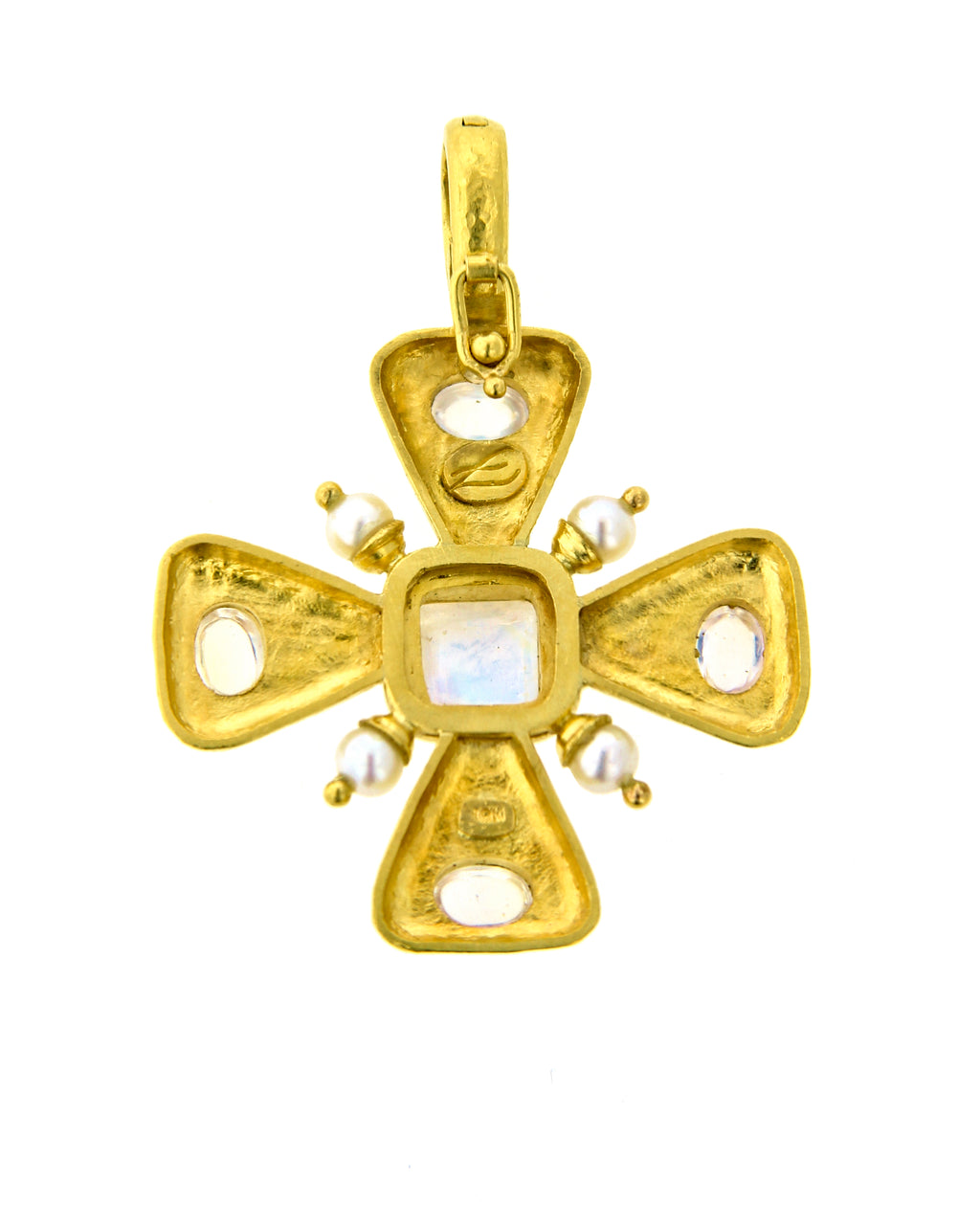 Small Moonstone and Pearl Maltese Cross Pendant