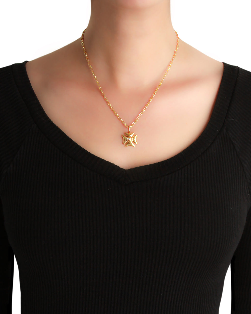 Small Maltese Cross with Diamond Pendant