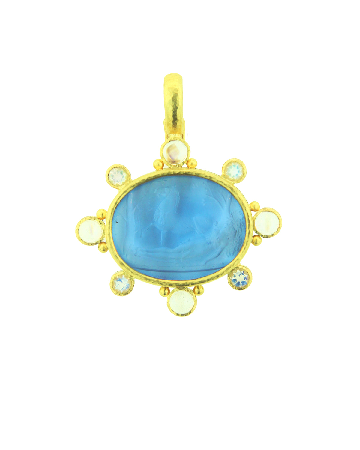 Cerulean 'Horse with Sleeping Maiden' Pendant