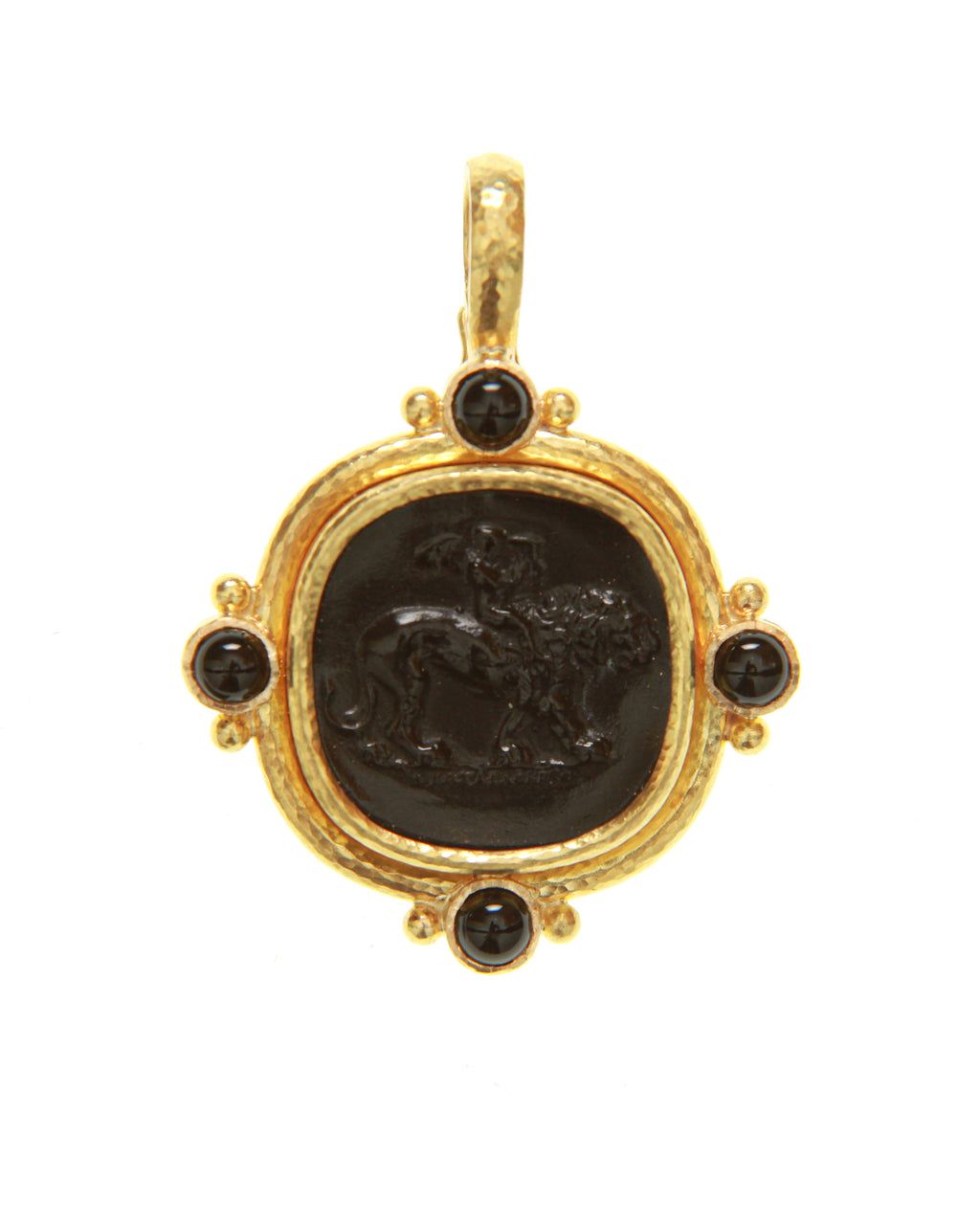 Black 'Cupid Riding Lion' Pendant