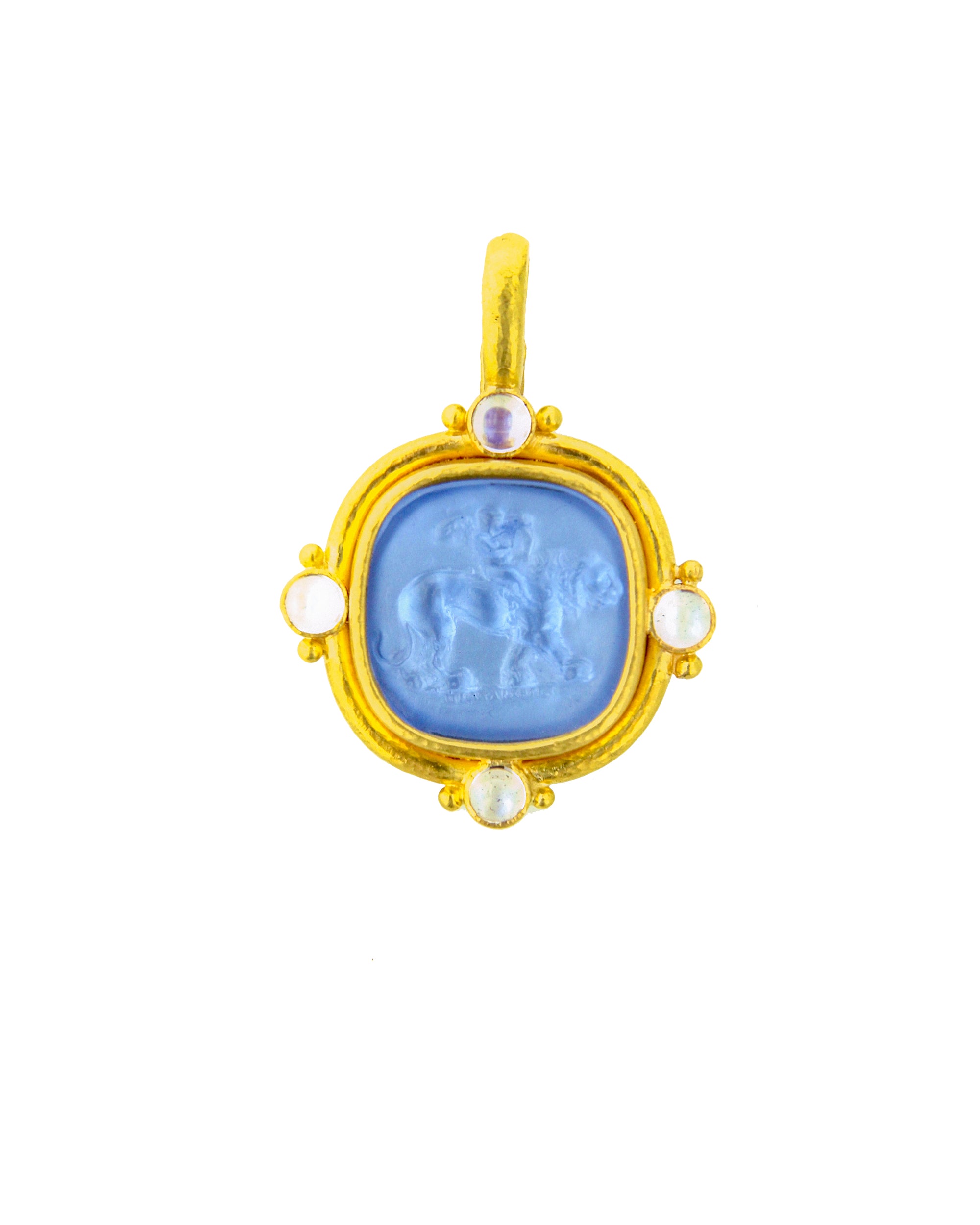 Cerulean 'Cupid Riding Lion' Pendant