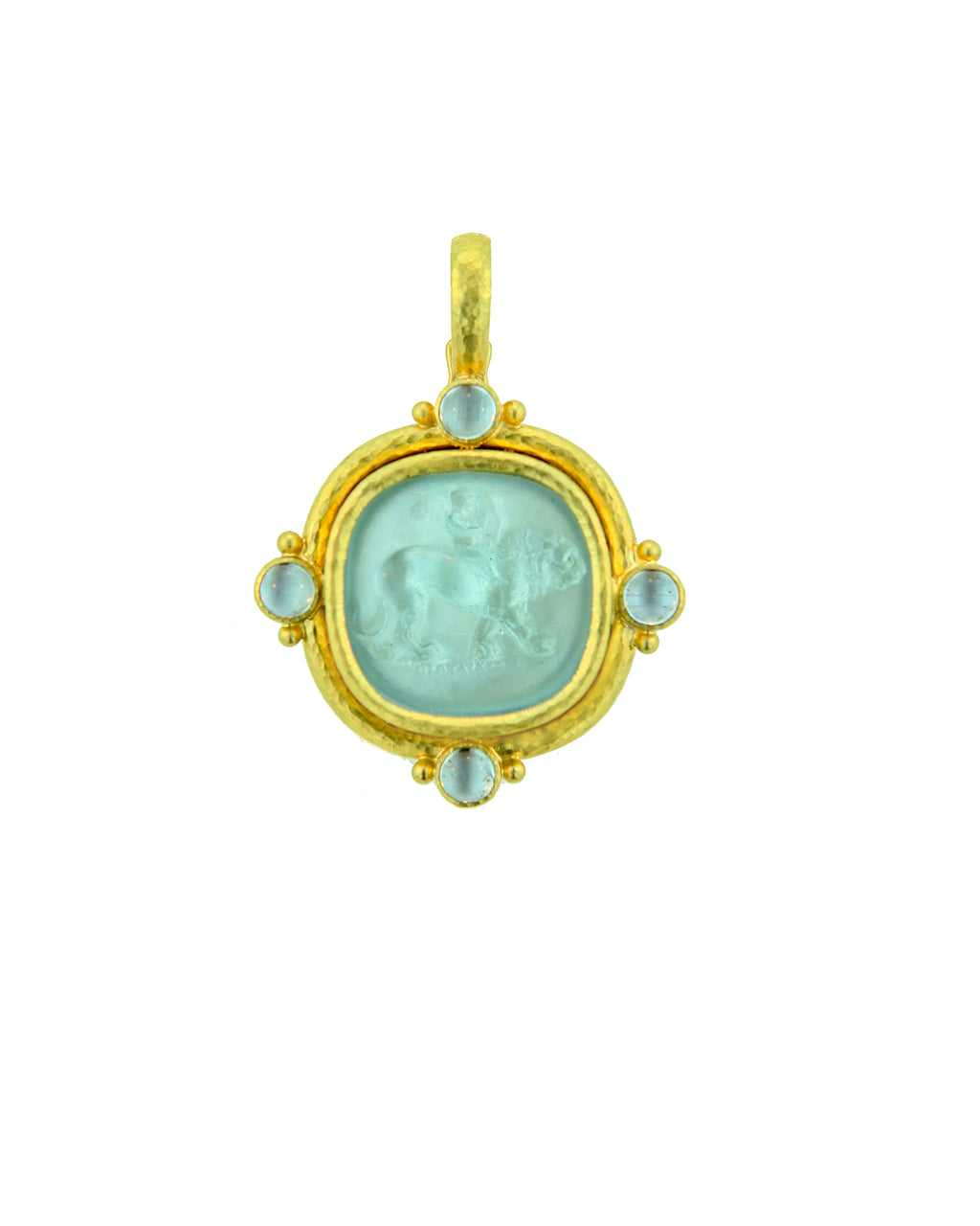Light Aqua 'Cupid Riding Lion' Pendant