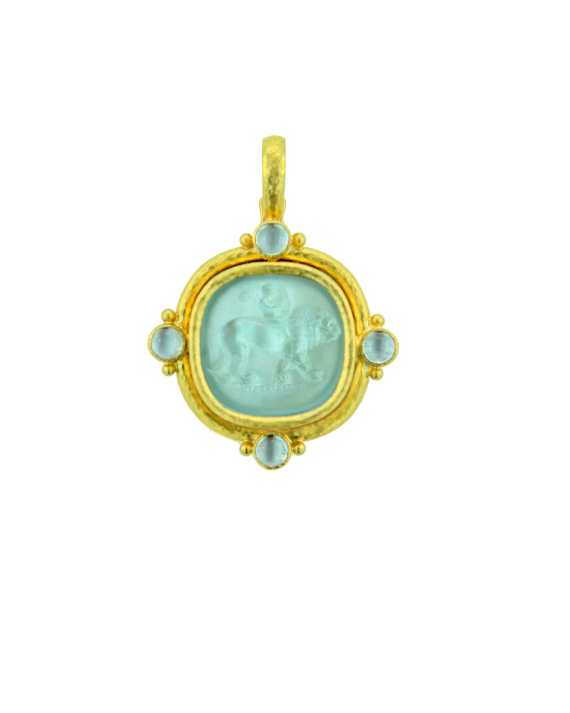Light Aqua 'Cupid Riding Lion' Pendant