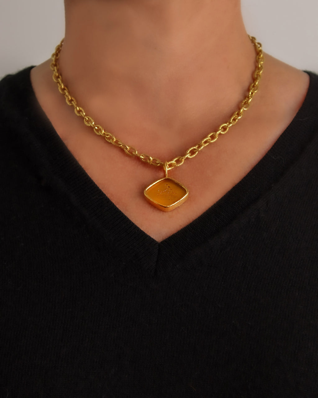 Light Amber 'Rombo God and Deer' Pendant