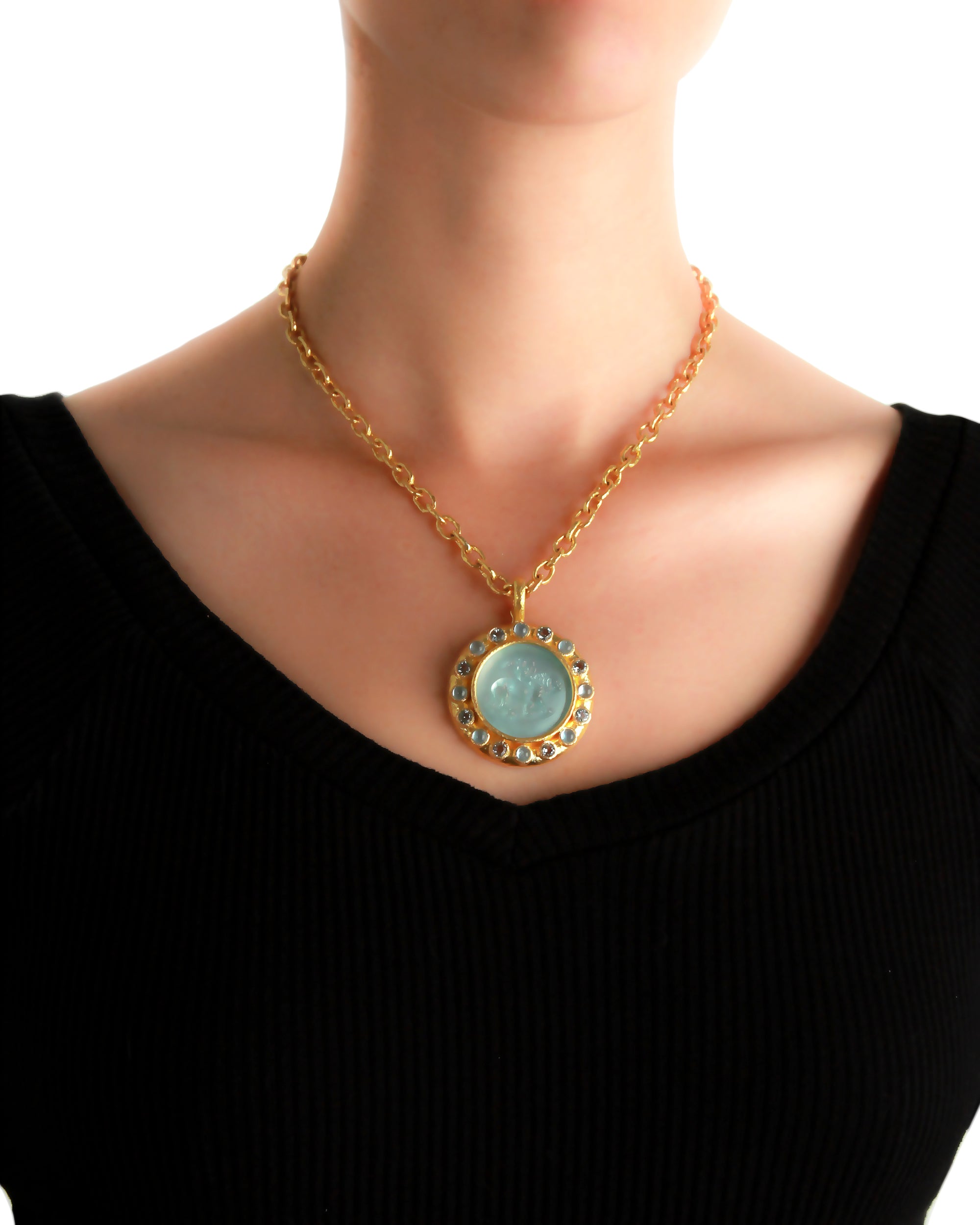 Cerulean 'Cupid Riding Lion' Pendant