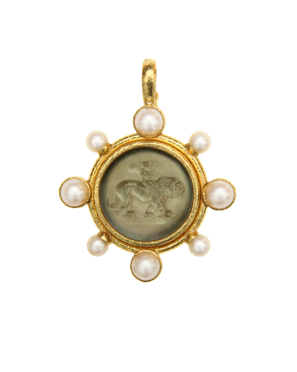 Smoke 'Cupid Riding Lion' and Pearl Pendant