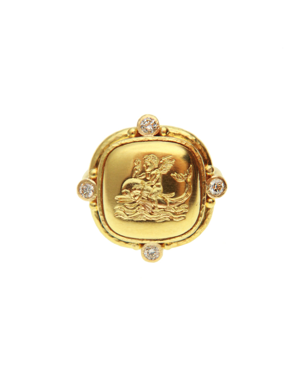Gold 'Cupid on Dolphin' Ring with Diamonds