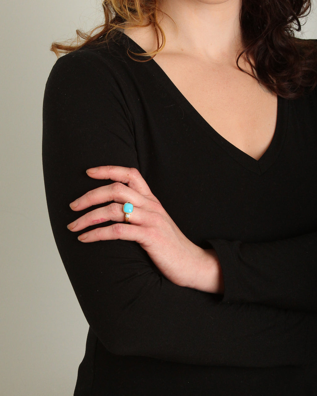 Sleeping Beauty Turquoise with Blue Zircon Ring