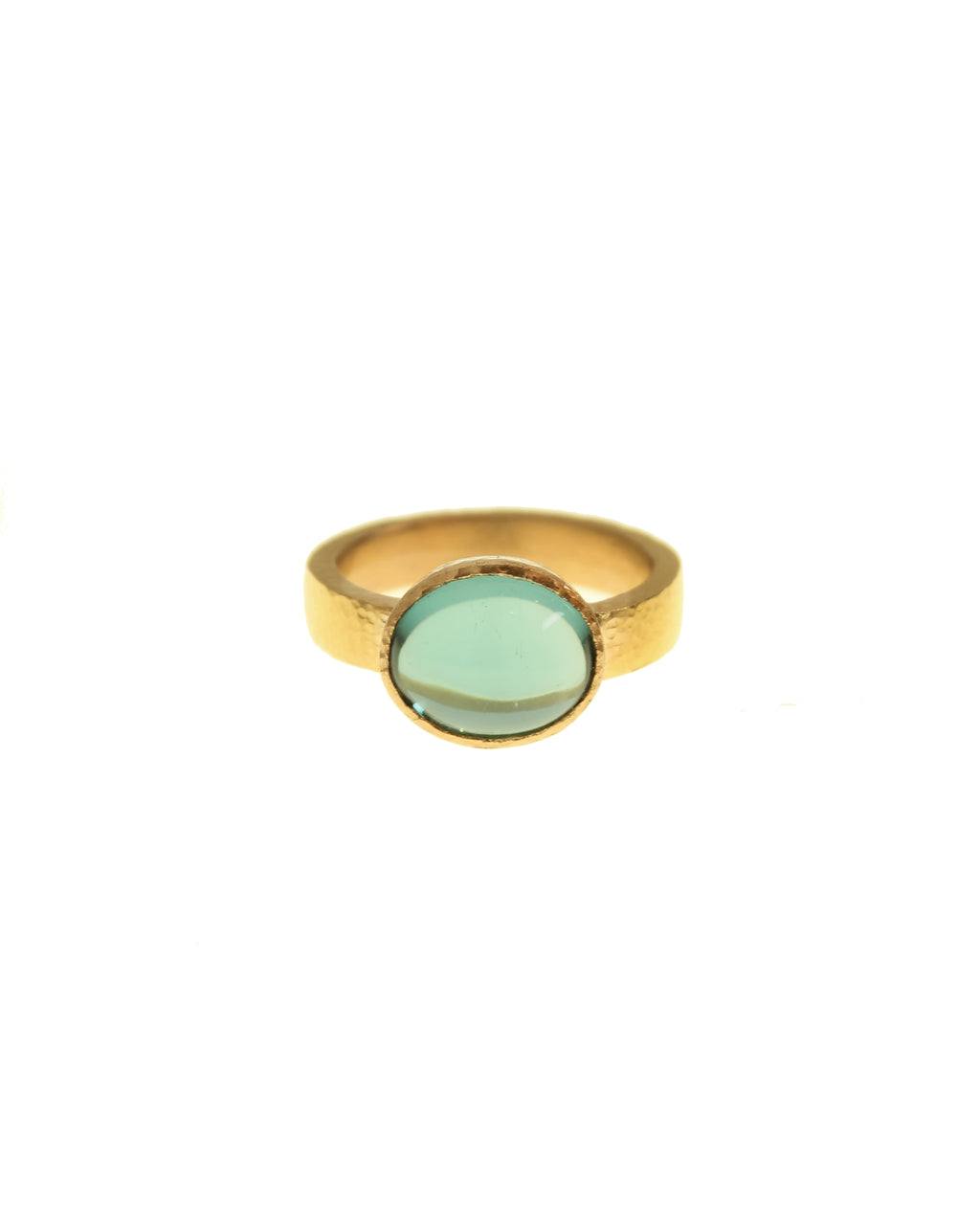 Horizontal Oval Blue-Green Tourmaline Ring