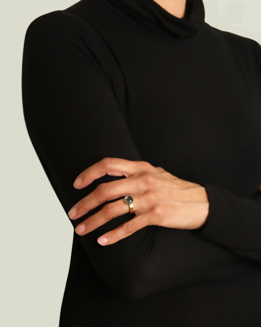 Horizontal Oval Blue-Green Tourmaline Ring