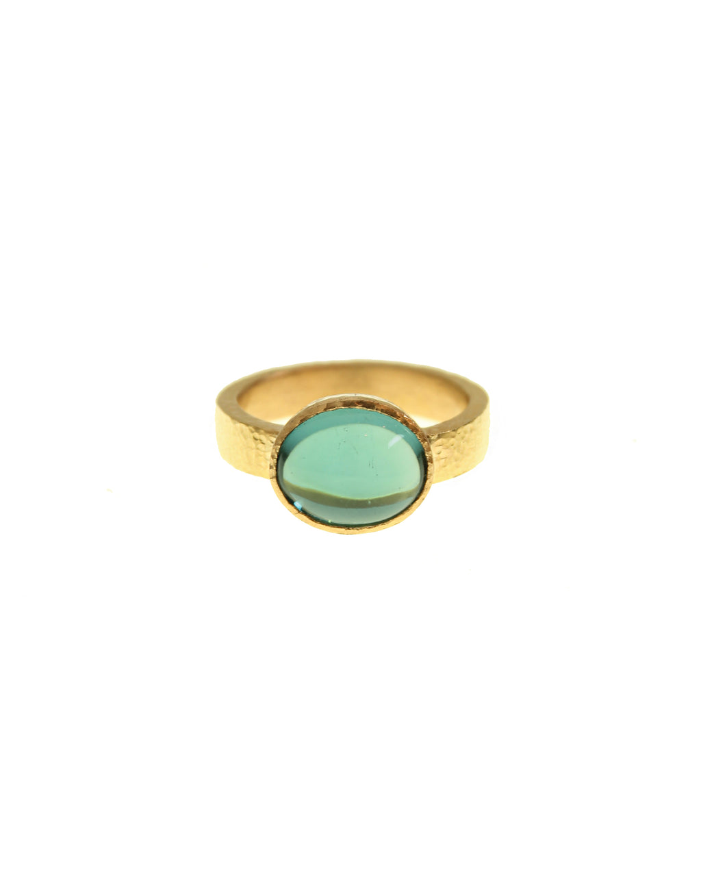 Cabochon Oval Green Tourmaline Flat Ribbon Ring