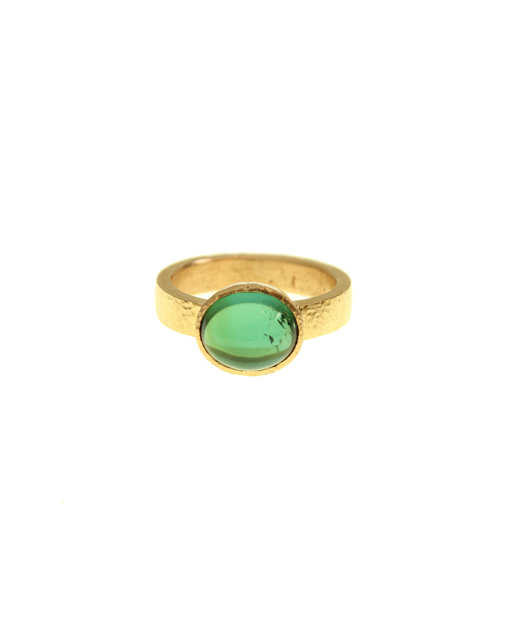 Cabochon Oval Green Tourmaline Flat Ribbon Ring