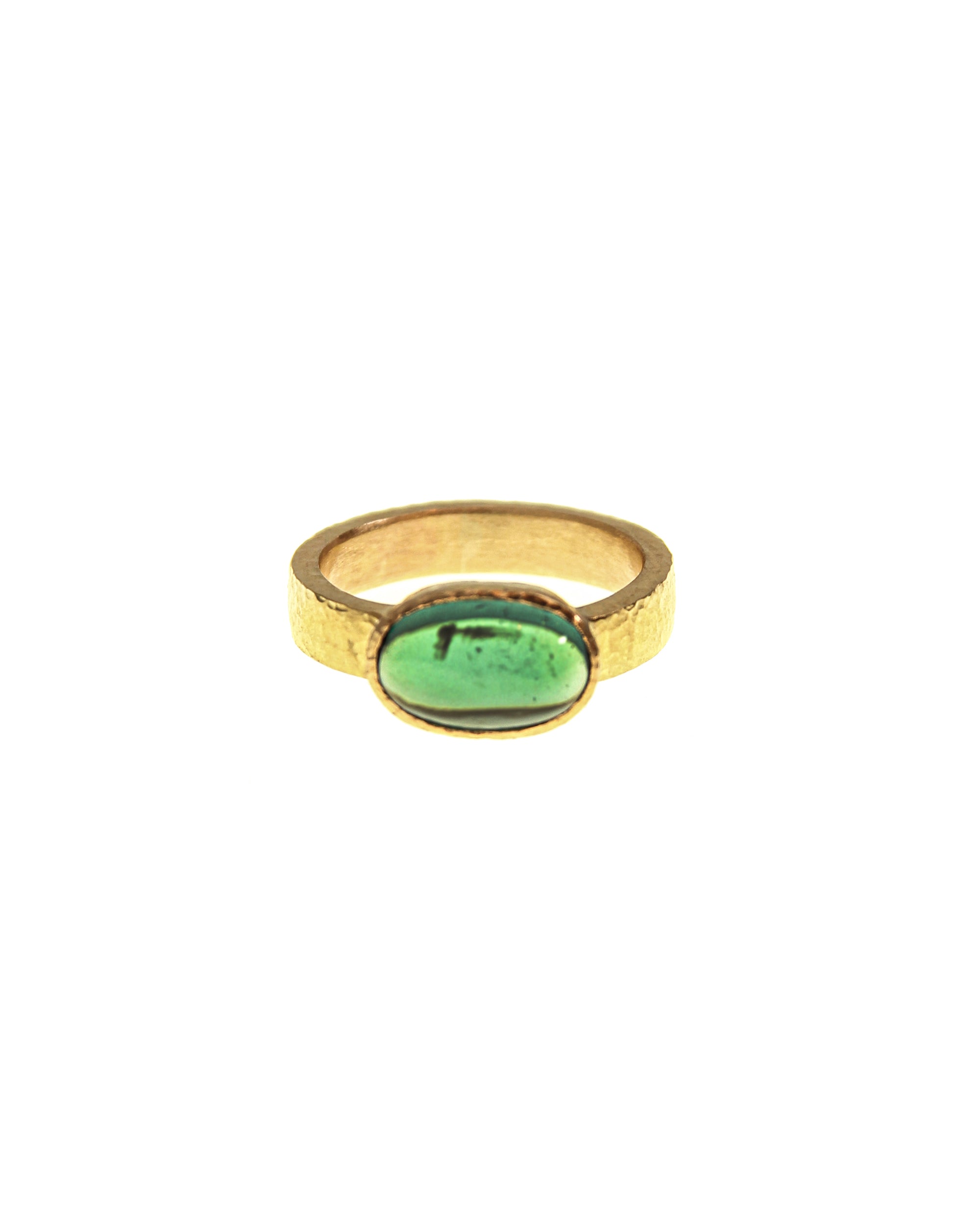 Cabochon Blue-Green Tourmaline Flat Ribbon Ring