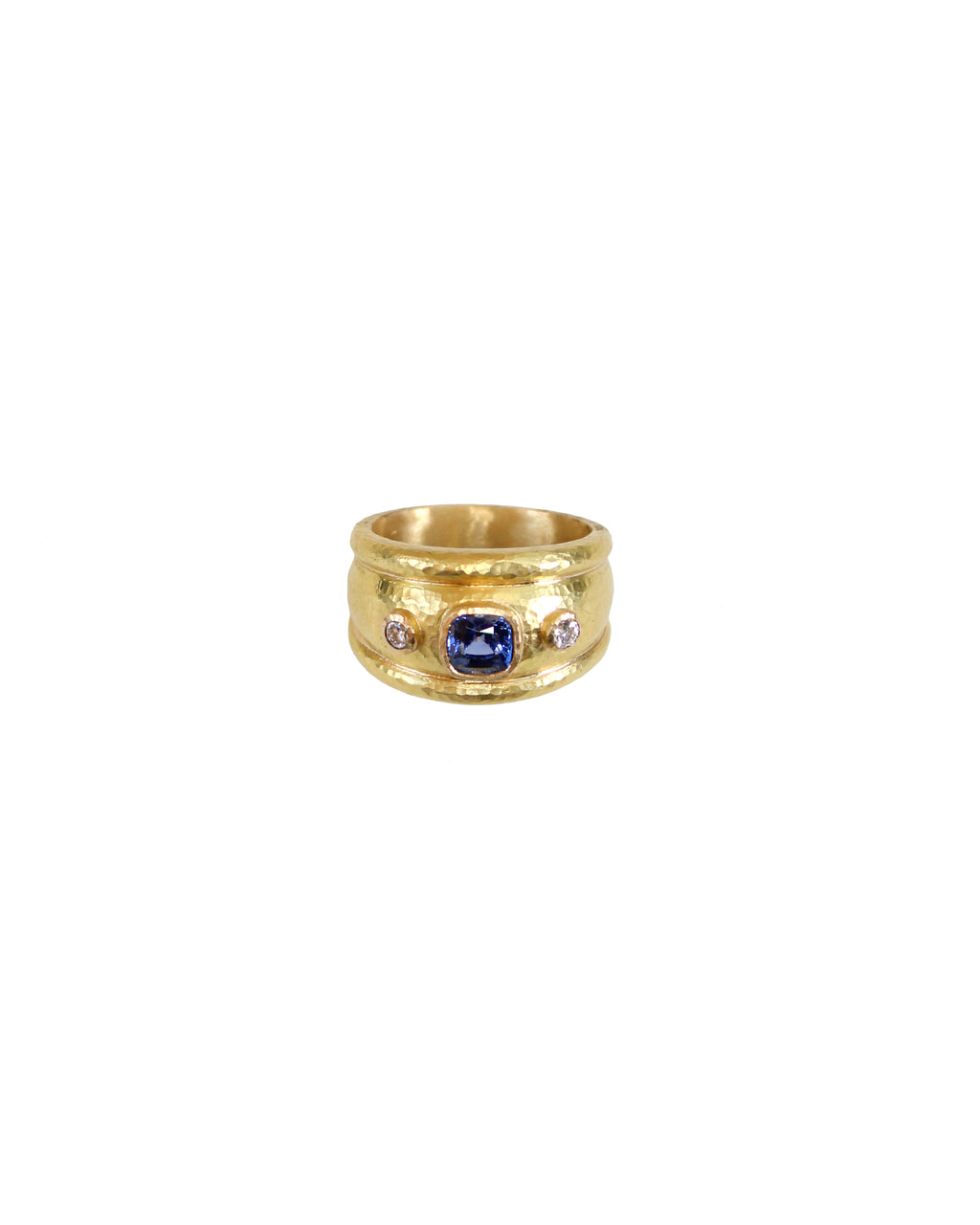 Blue Sapphire and Diamond Bombe Ring