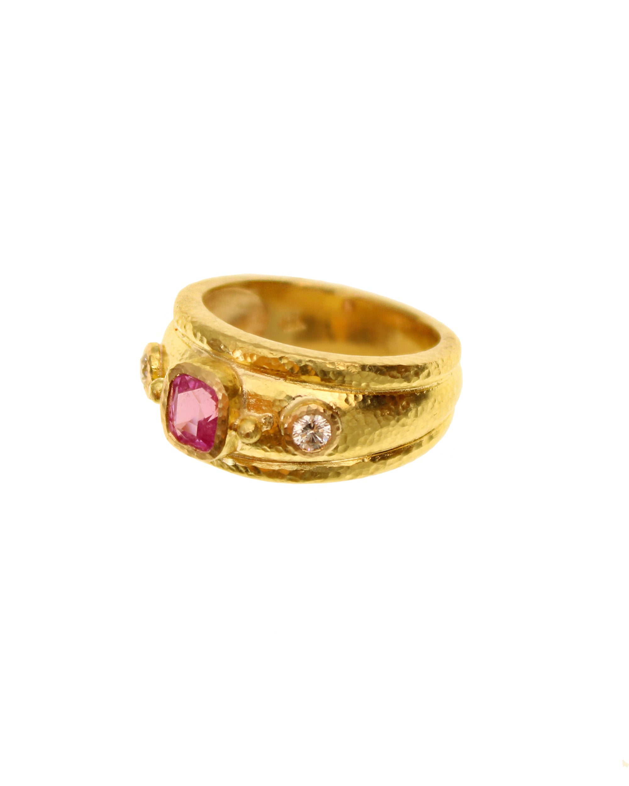 Pink Sapphire and Diamond Ring in Bombe