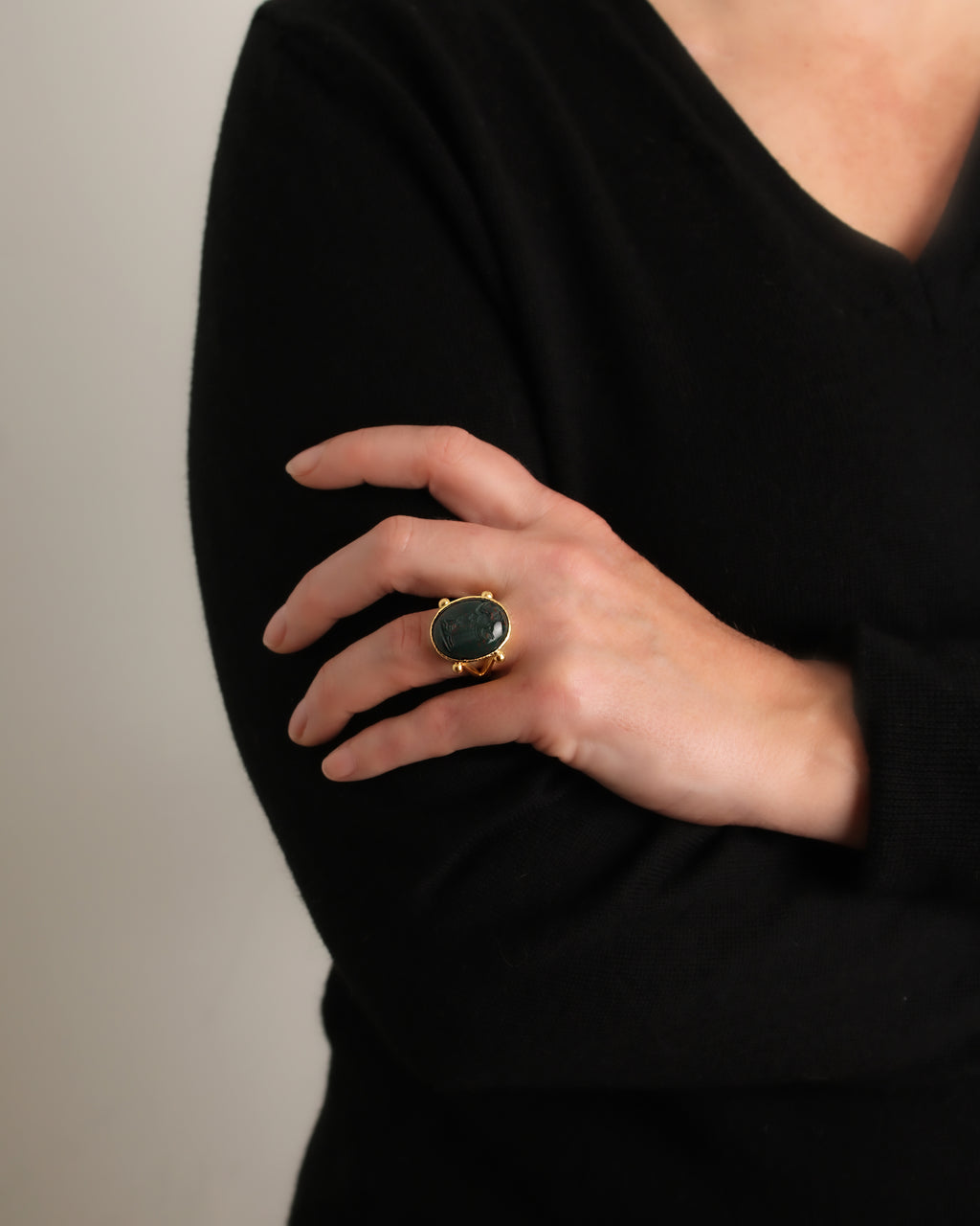 Bloodstone 'Goddess with Book' Ring