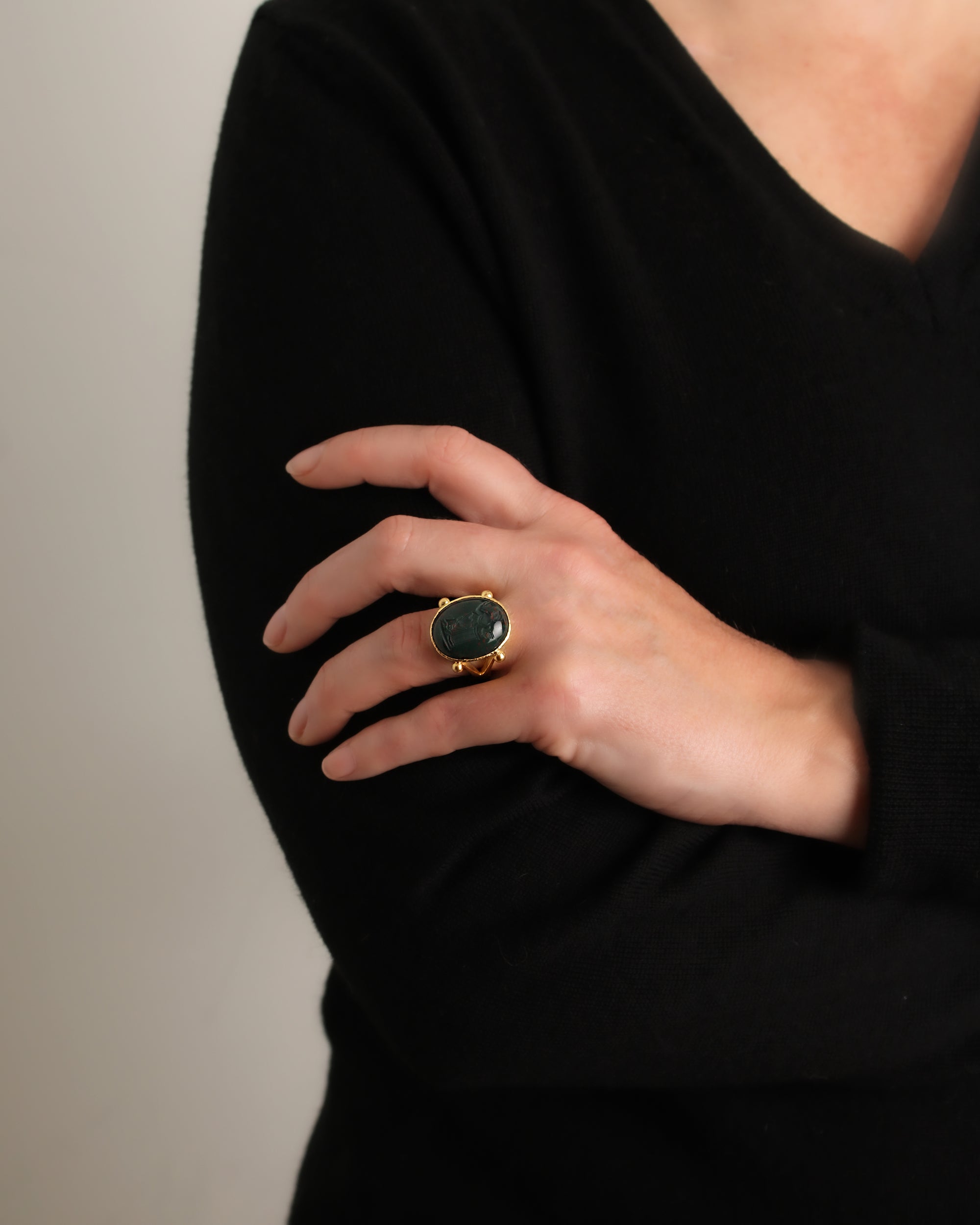 Bloodstone 'Goddess with Book' Ring