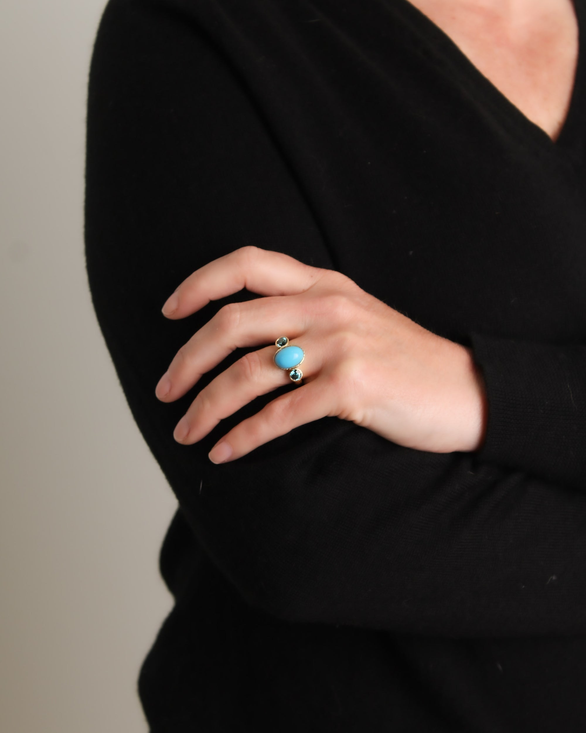 Sleeping Beauty Turquoise and Blue Zircon Ring