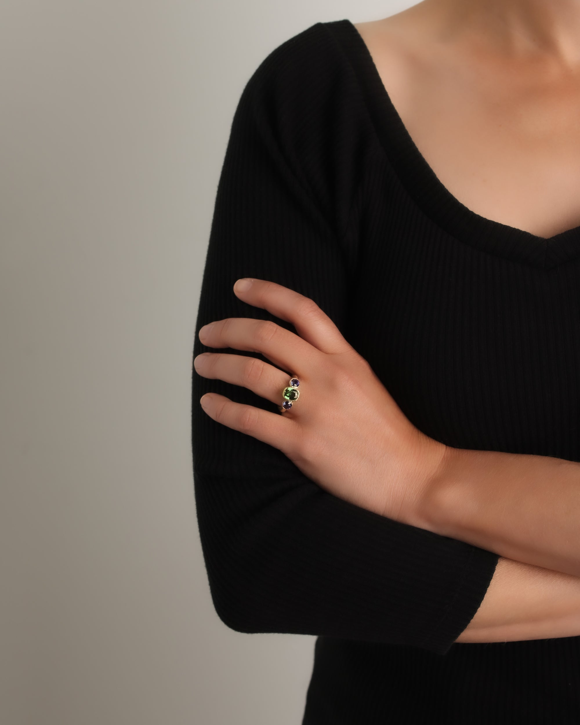 Tsavorite and Blue Sapphire Ring