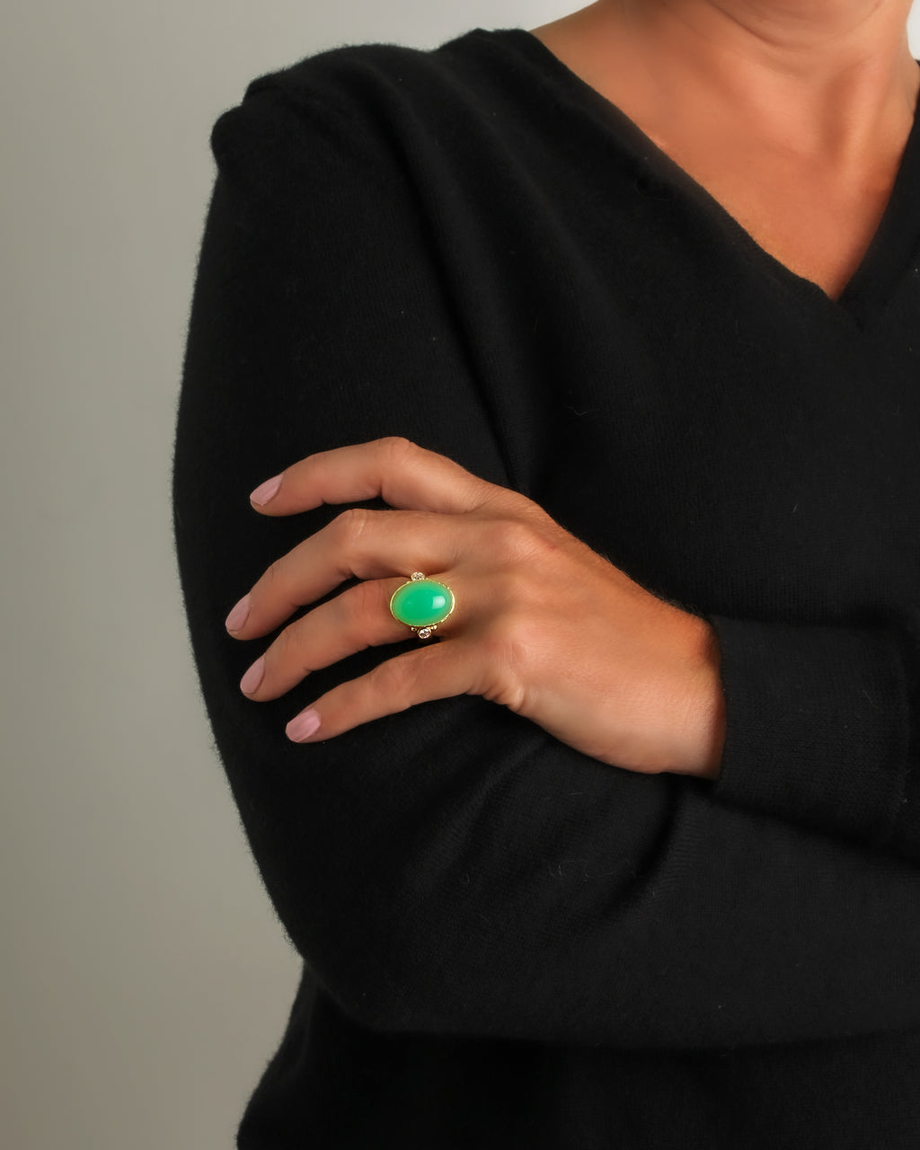 Chrysoprase with Diamonds Ring
