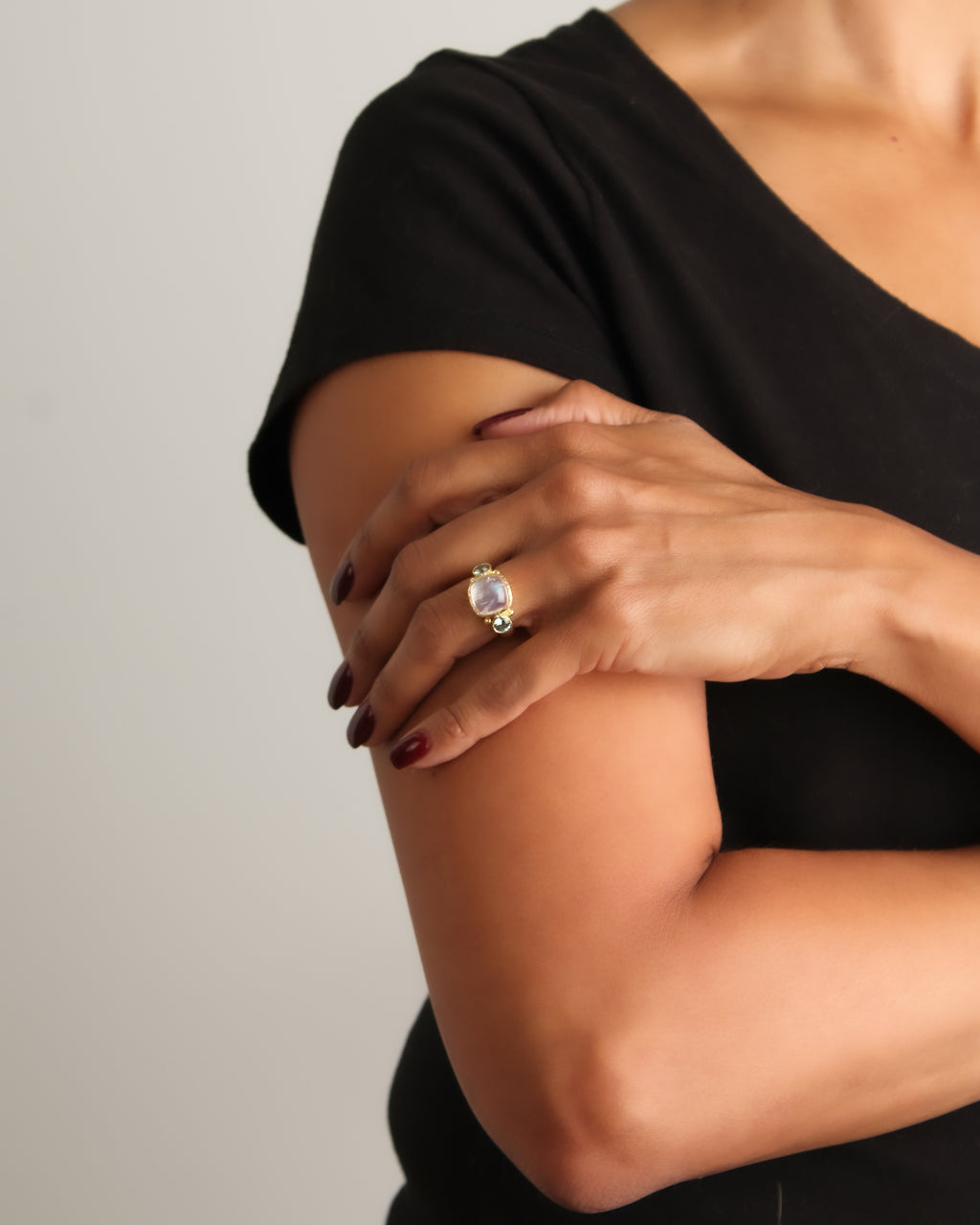 Moonstone and Blue Zircon Ring