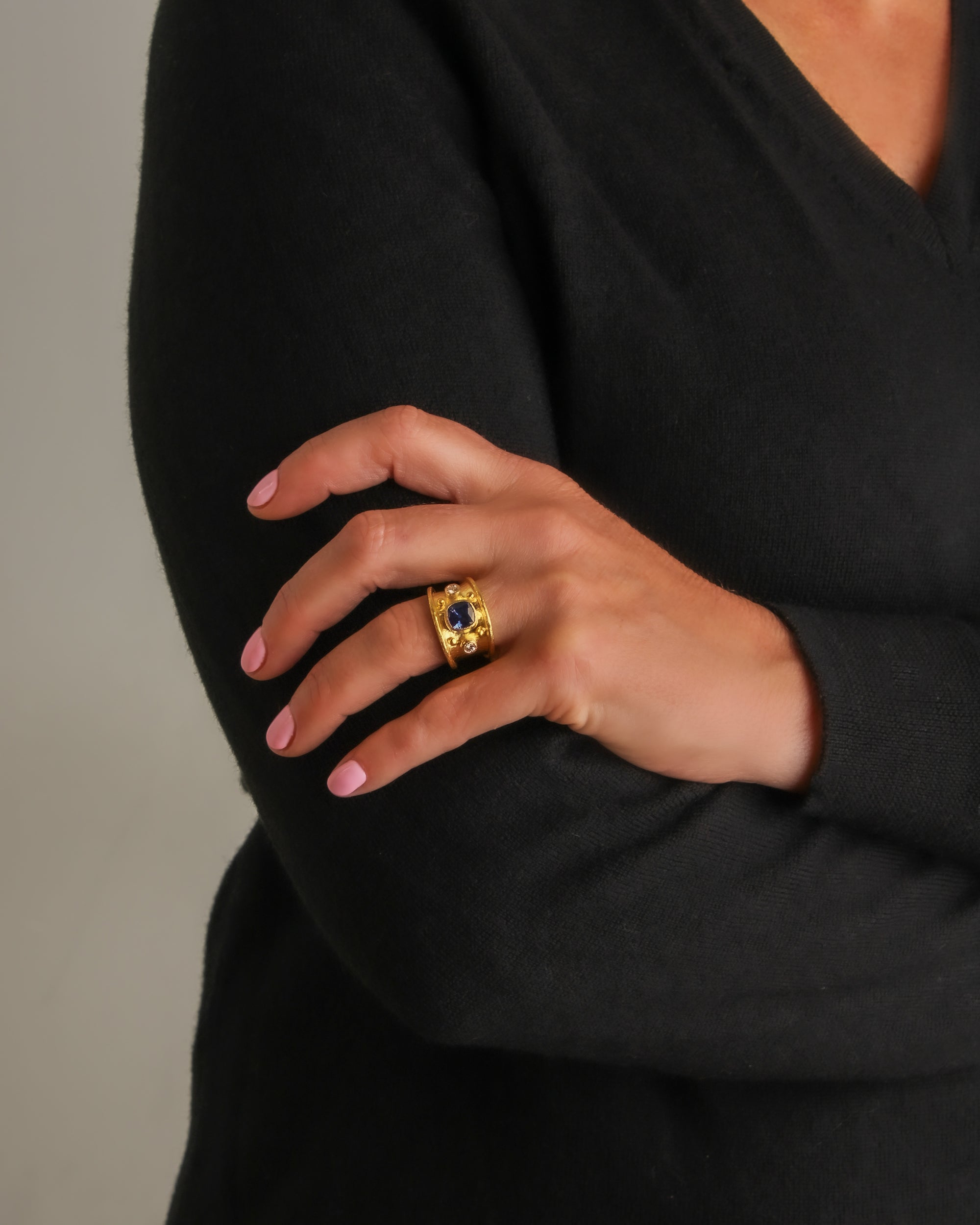 Blue Sapphire and Diamond Tapered Cigar Band