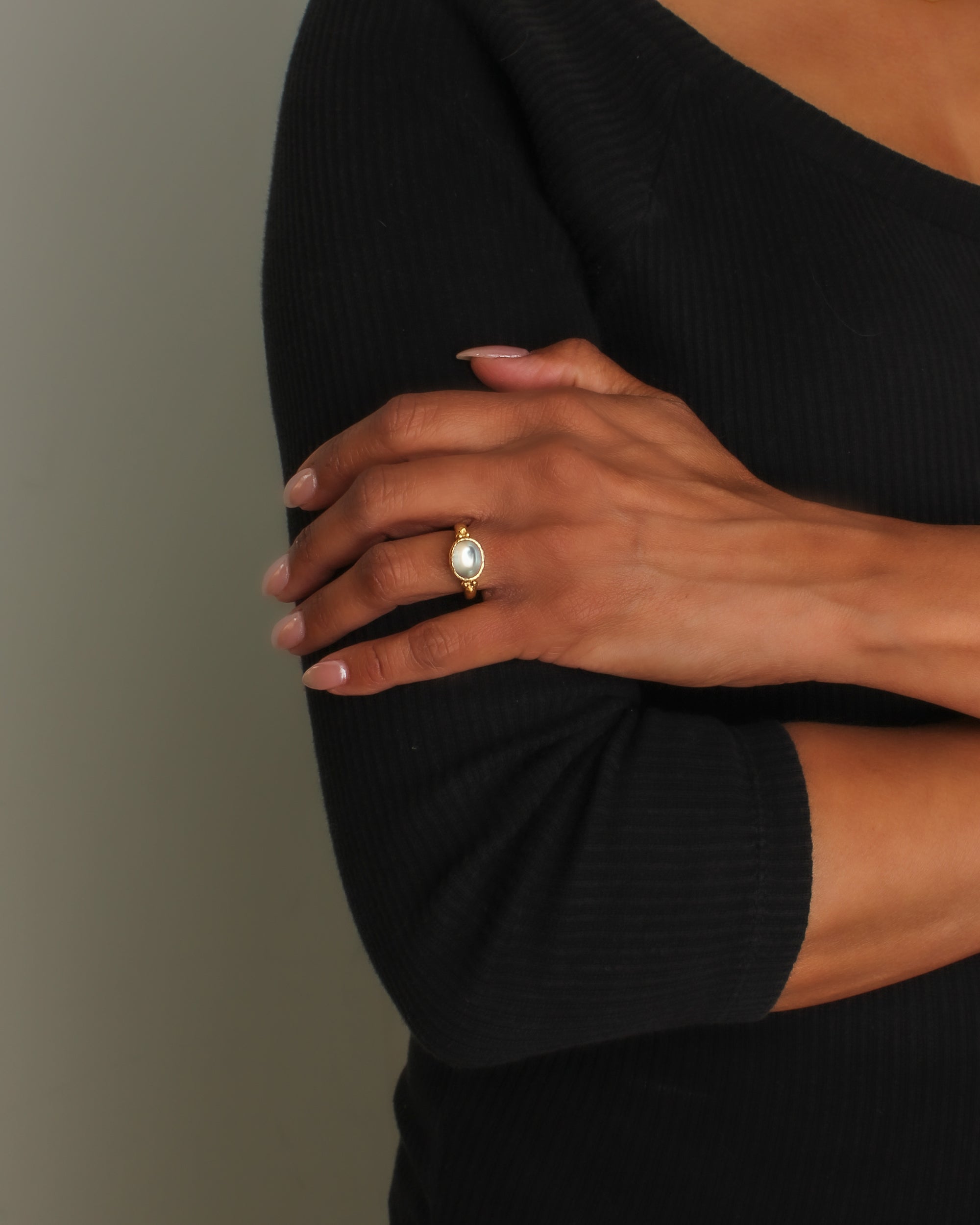Burmese Moonstone with Gold Triads Ring