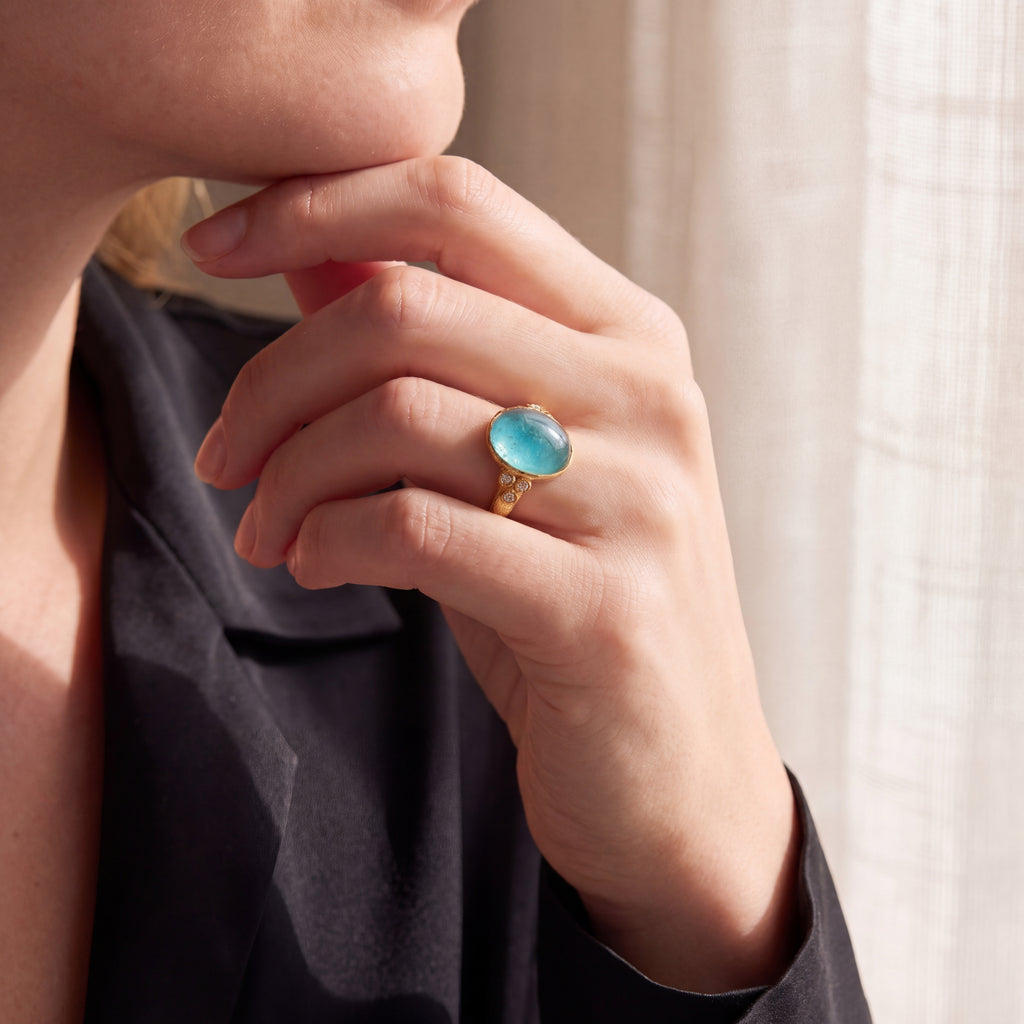Vertical Oval Aquamarine Ring