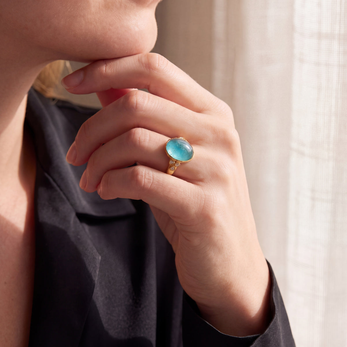 Vertical Oval Aquamarine Ring