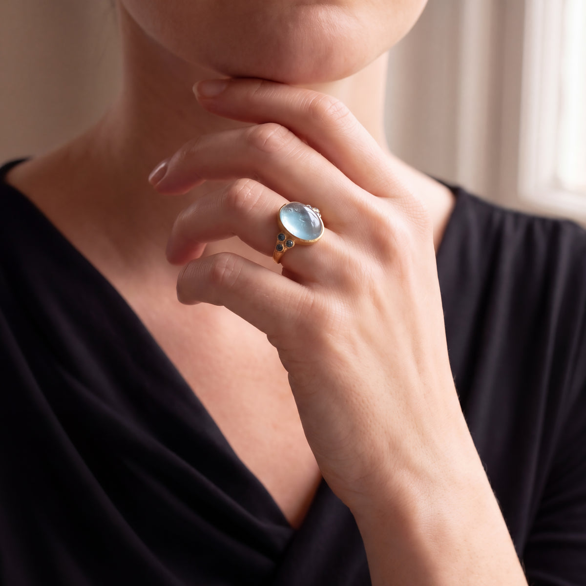 Vertical Oval Aquamarine Ring