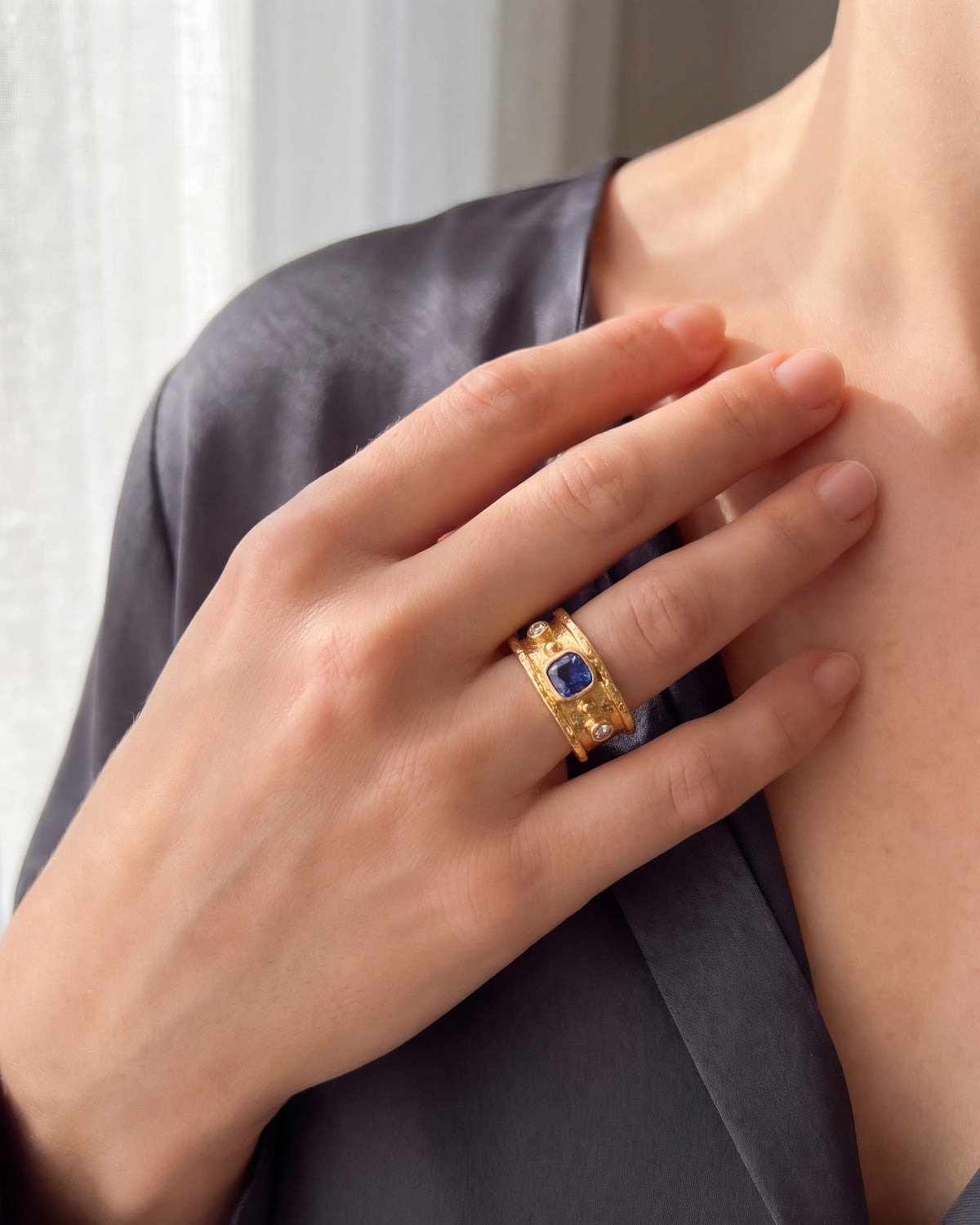 Blue Sapphire and Diamond Ring